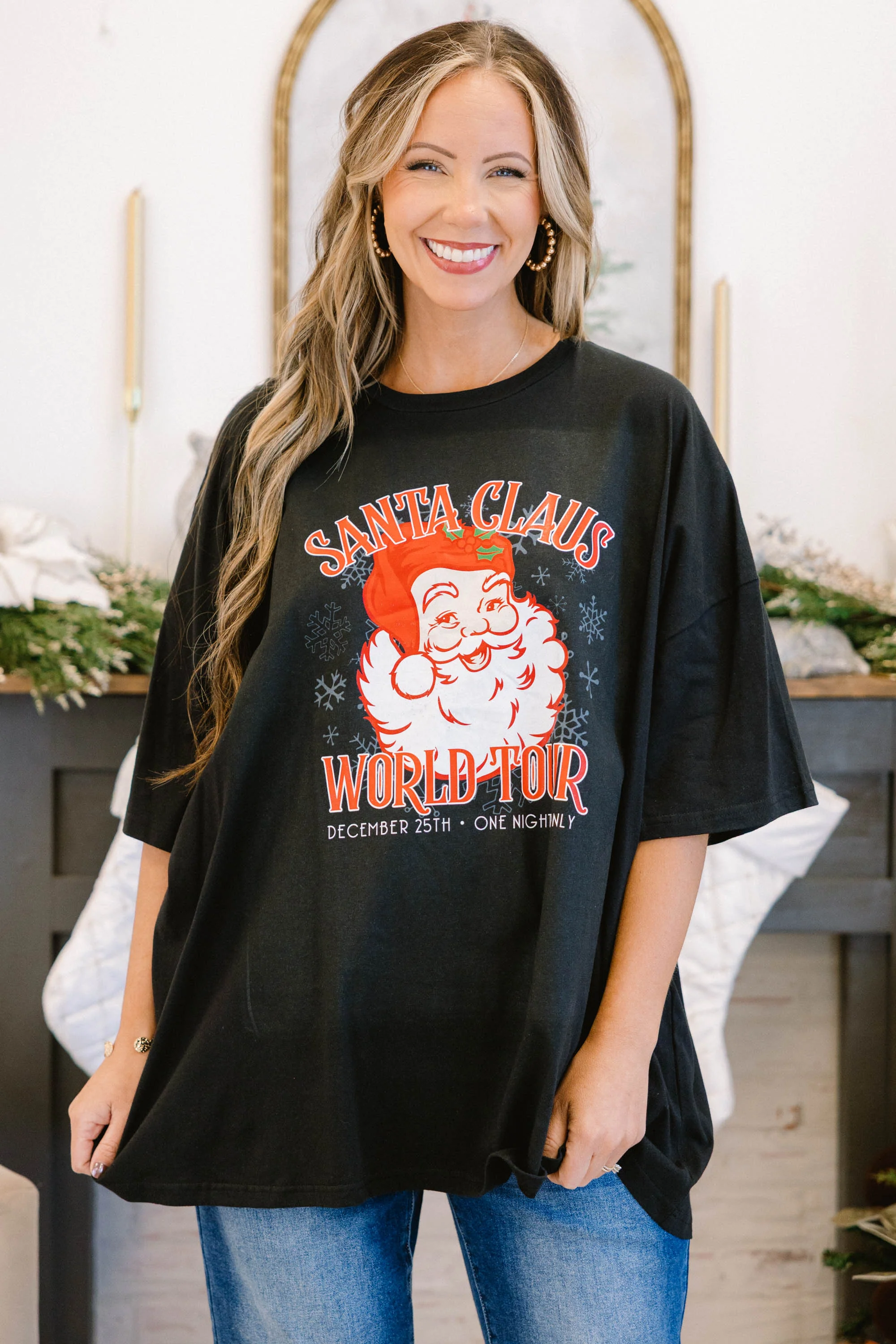 Santa's World Tour Boyfriend Tee, Black - Giverhouse