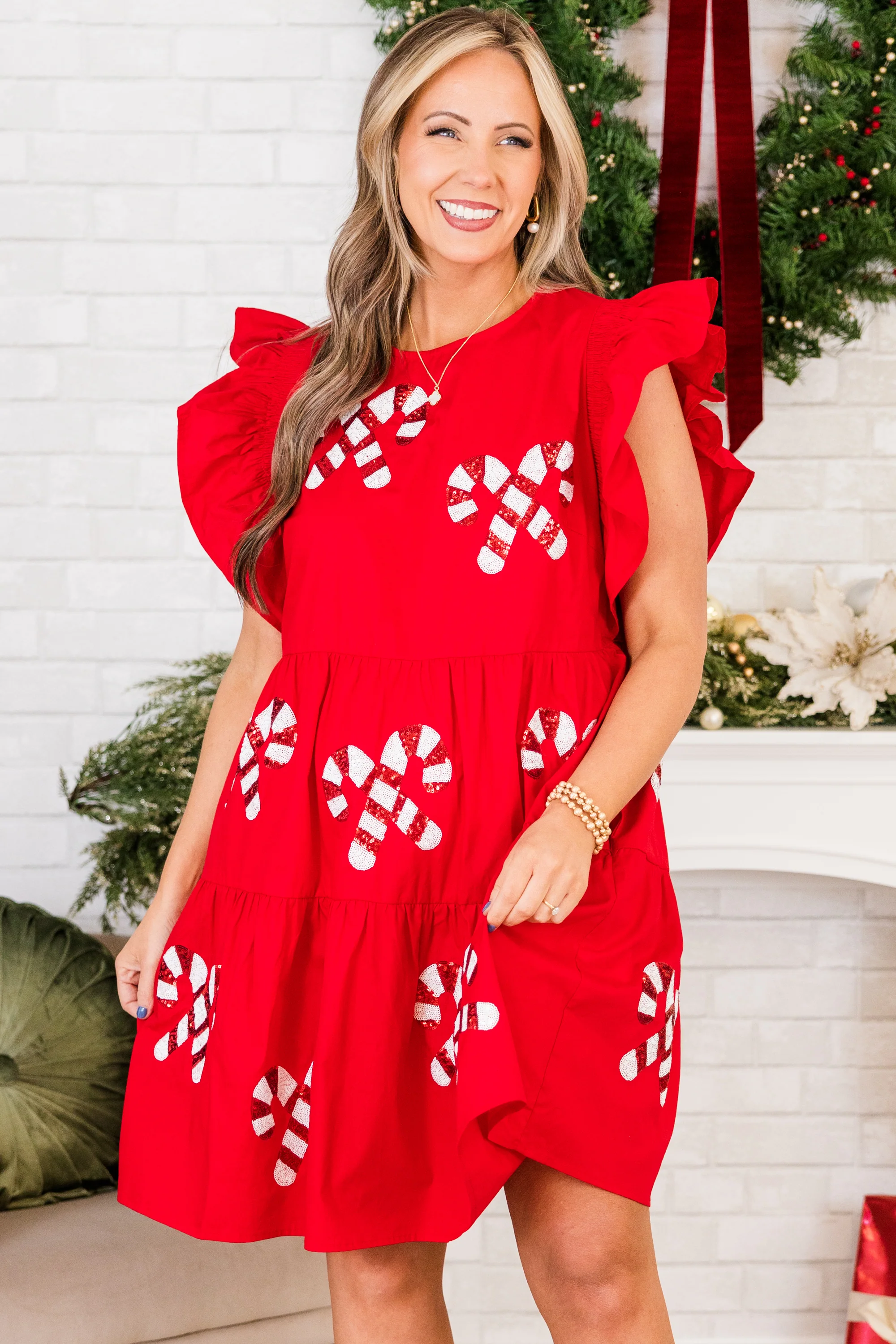 Candy Cane Charm Dress, Red - Giverhouse