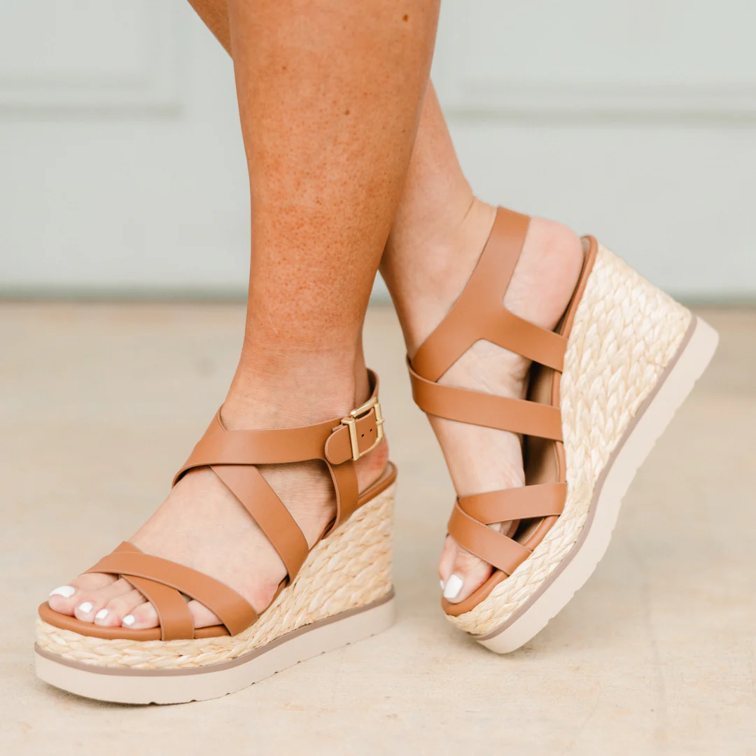 Slow Days Ahead Wedges, Tan - Giverhouse