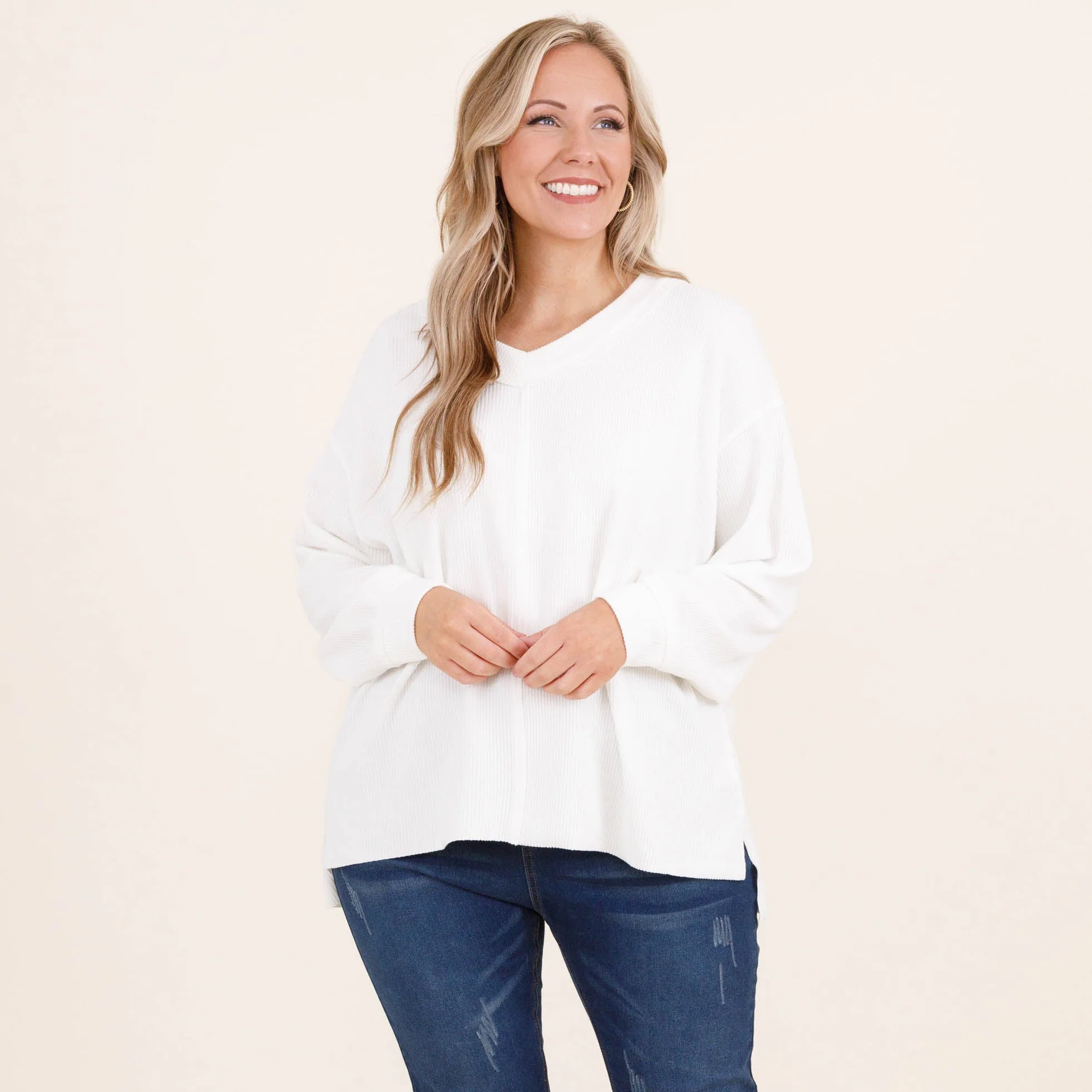 Cozy Textured Sweatshirt, Ivory - Giverhouse
