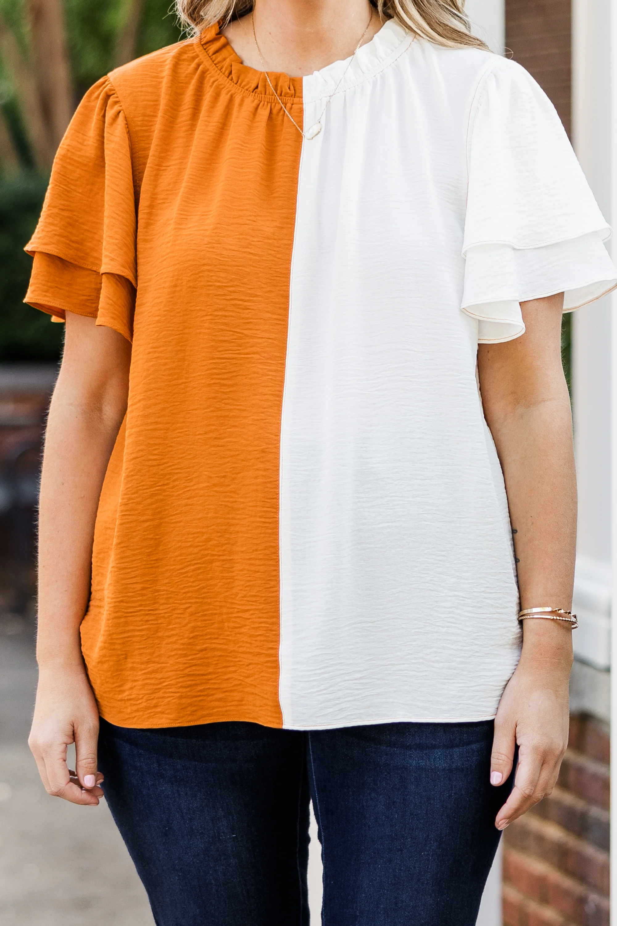 Rivalry Top, Orange-White - Giverhouse