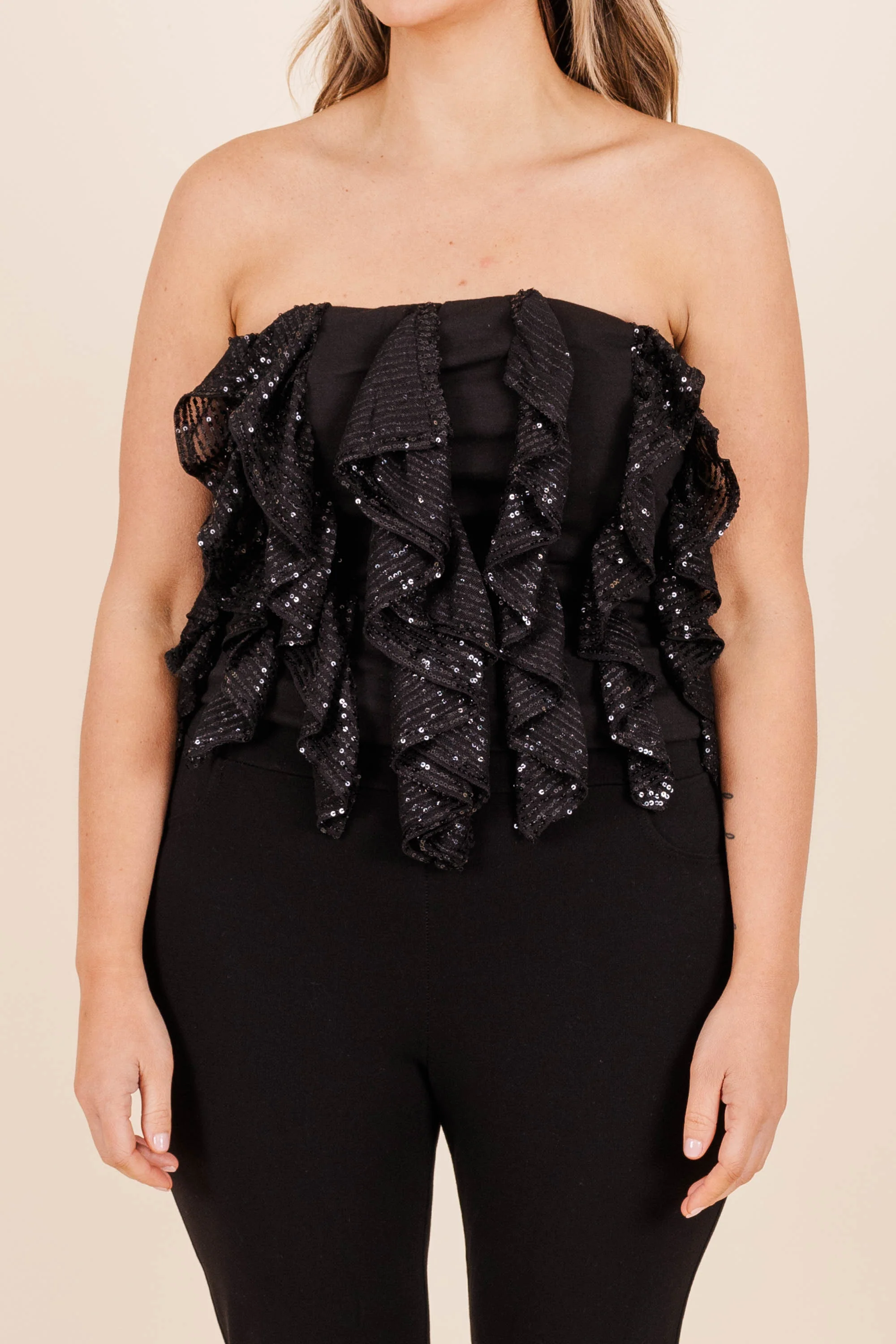 Glittering Glamour Crop Top, Black - Giverhouse