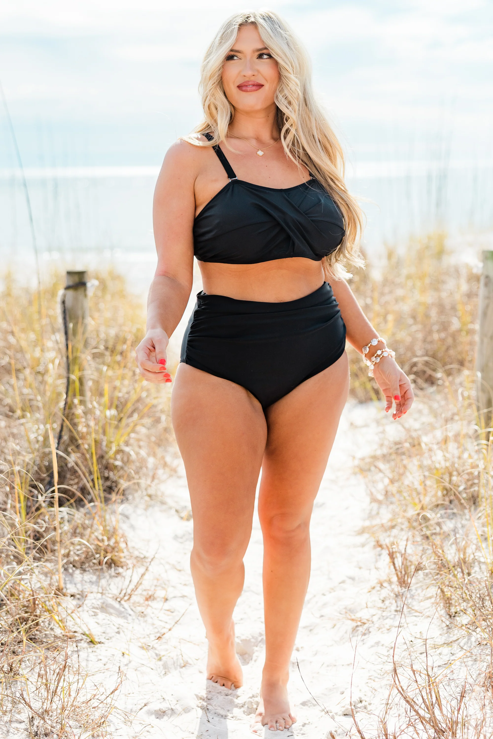 Proceed Into Paradise Swim Top, Black - Giverhouse