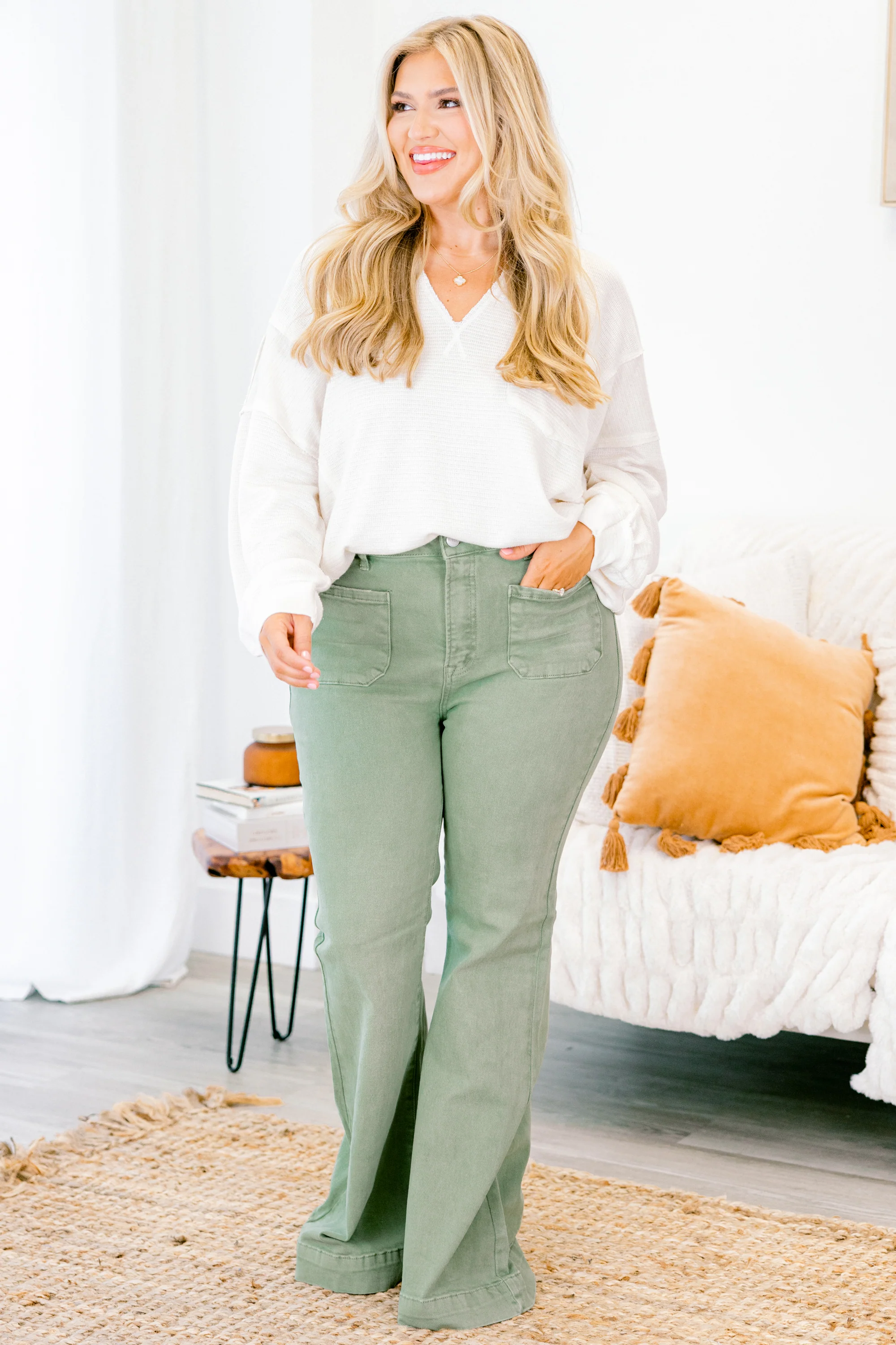 Garden Clovers Jeans, Olive - Giverhouse