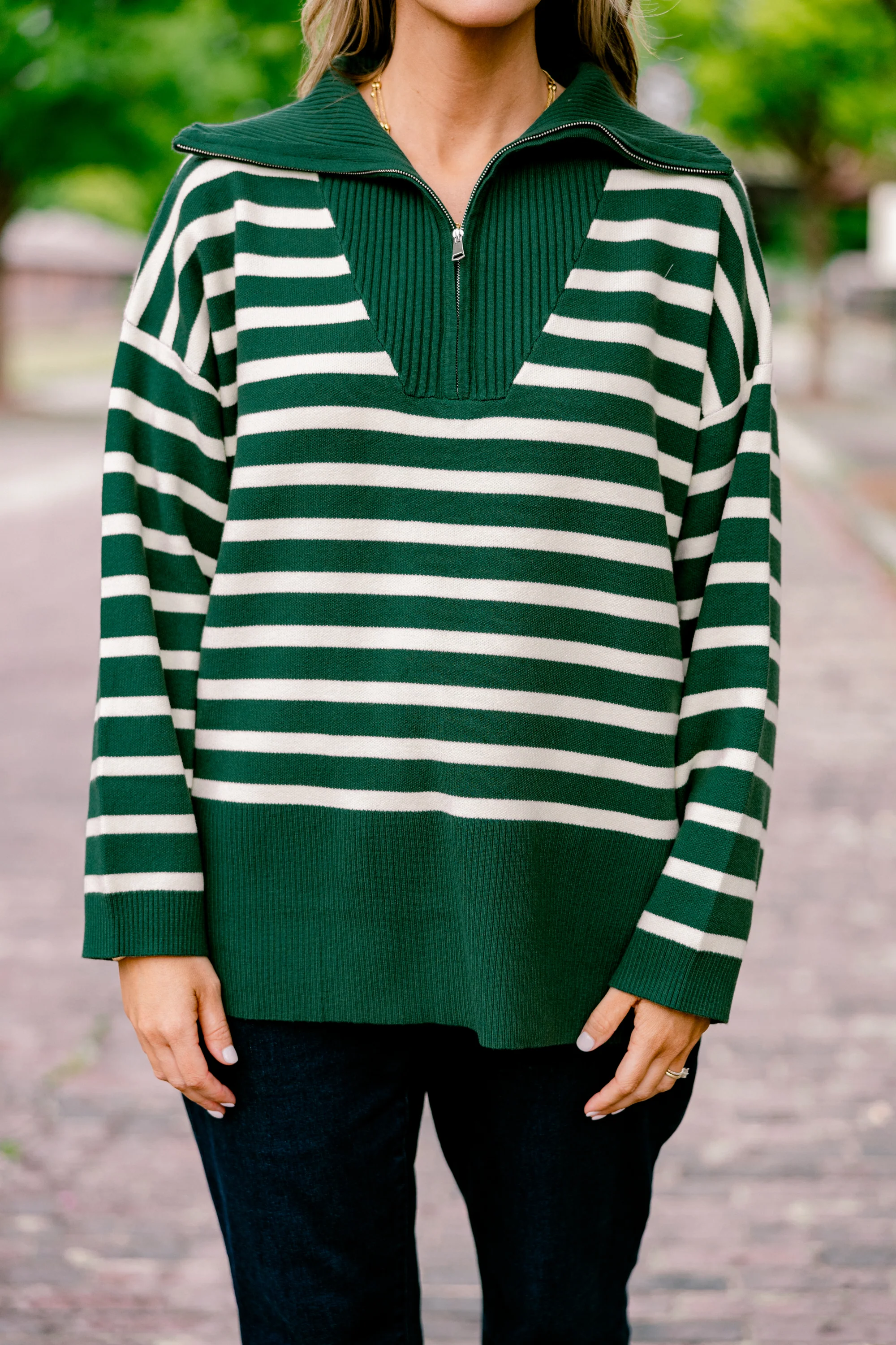 Sweet Stripes Sweater, Dark Green - Giverhouse