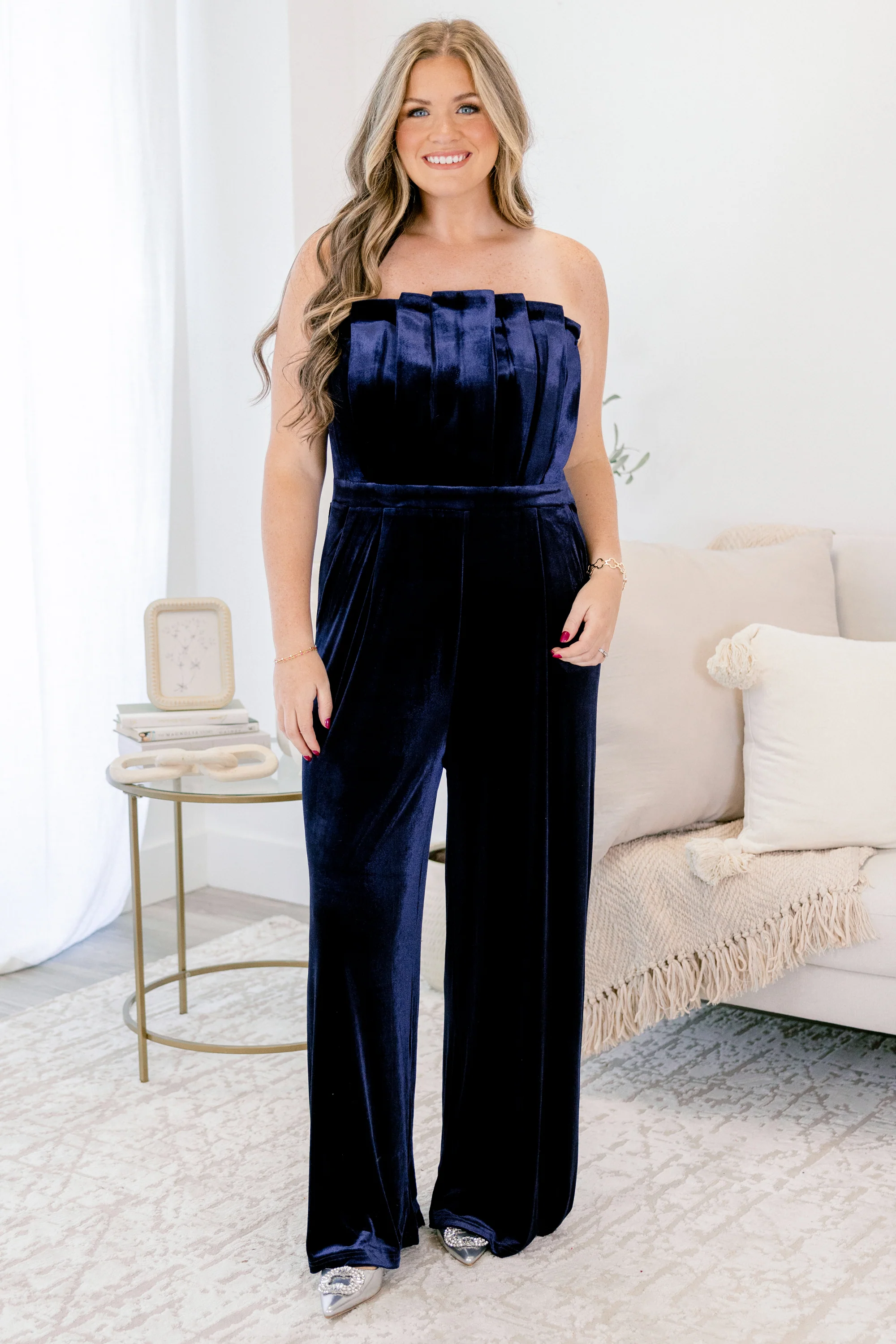 Waltz Through Winter Jumpsuit, Navy Blue - Giverhouse
