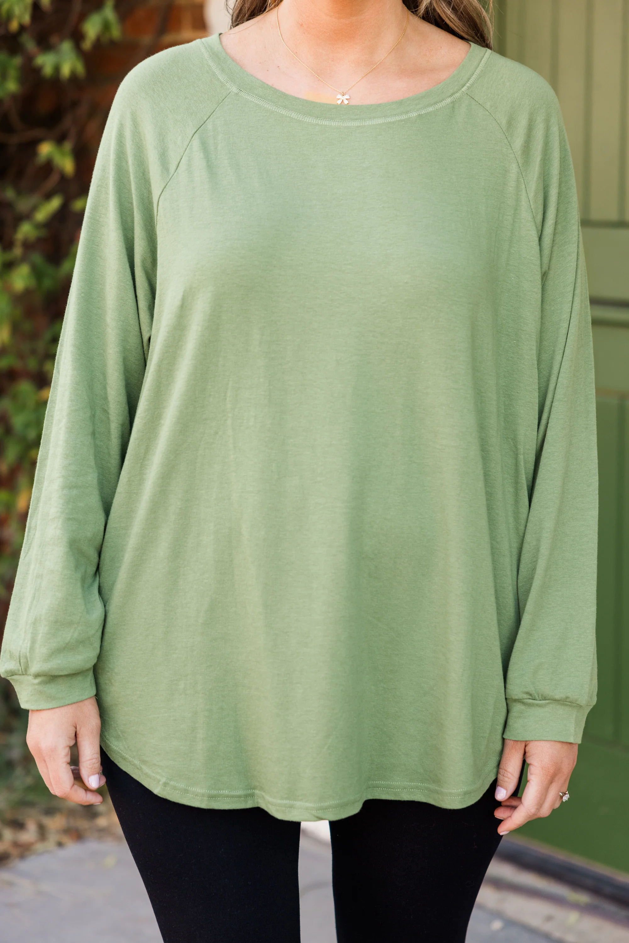 Curved Hem Slouchy Dolman Tunic, Sage - Giverhouse
