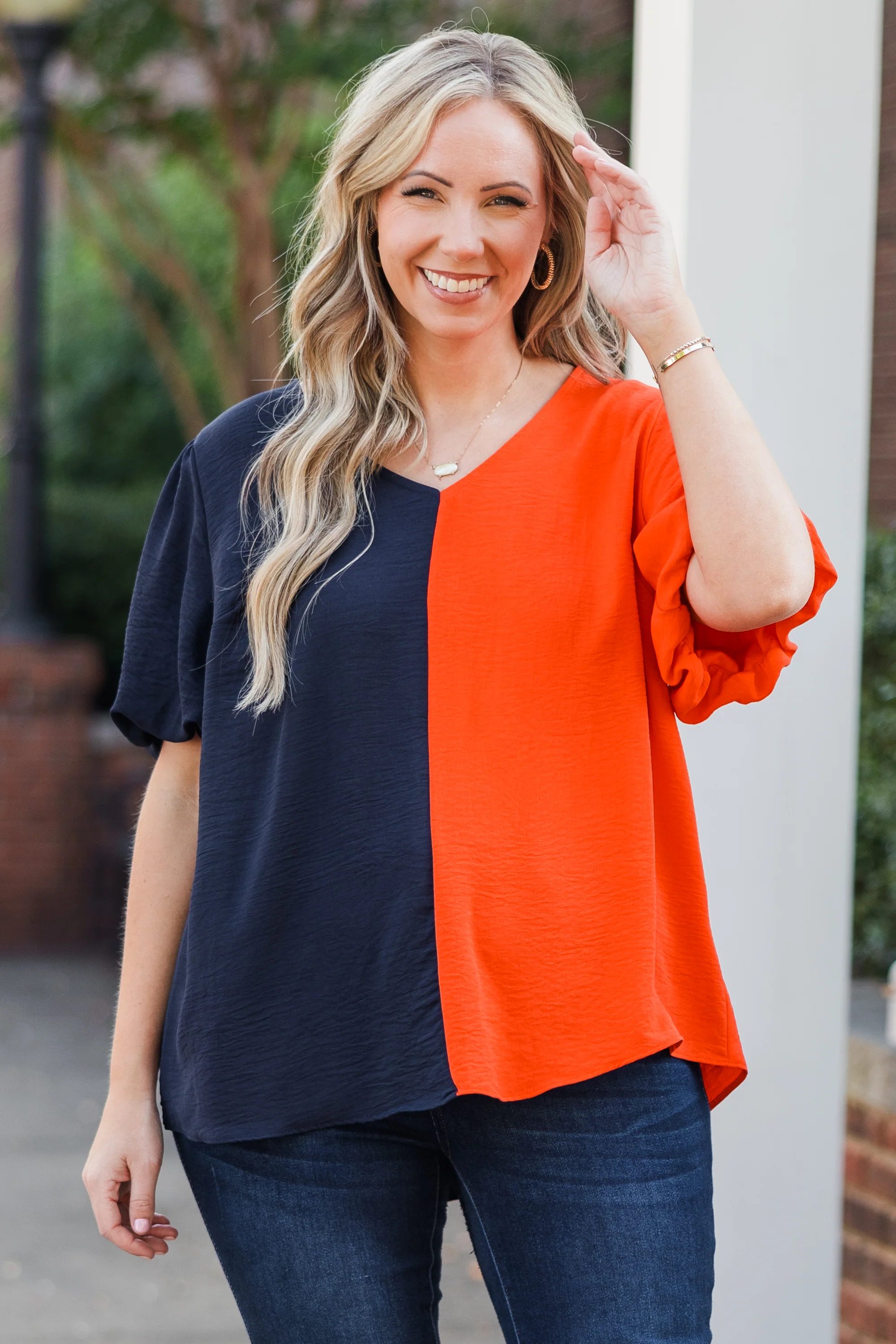 Sideline Sweetheart Top, Navy-Orange - Giverhouse