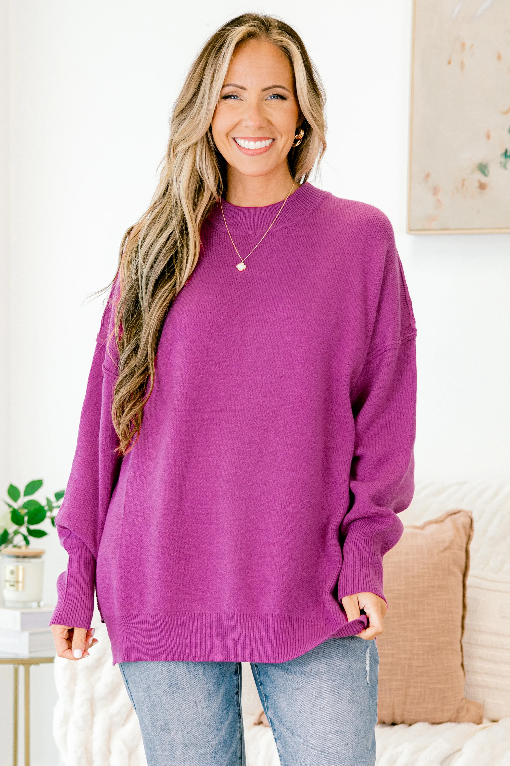 Busy Being Me Sweater, Fuchsia - Giverhouse