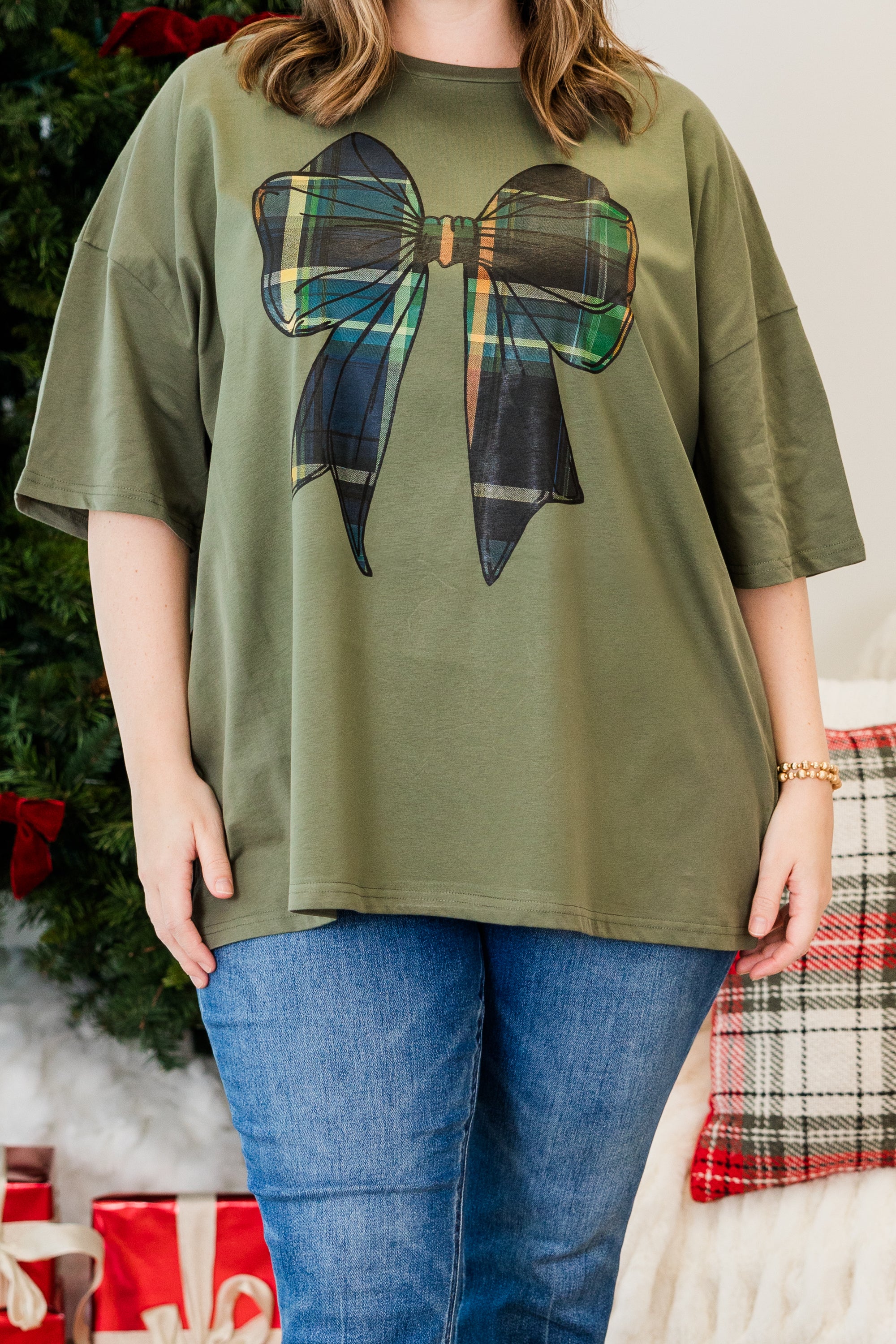 All Tied Up Boyfriend Tee, Moss - Giverhouse