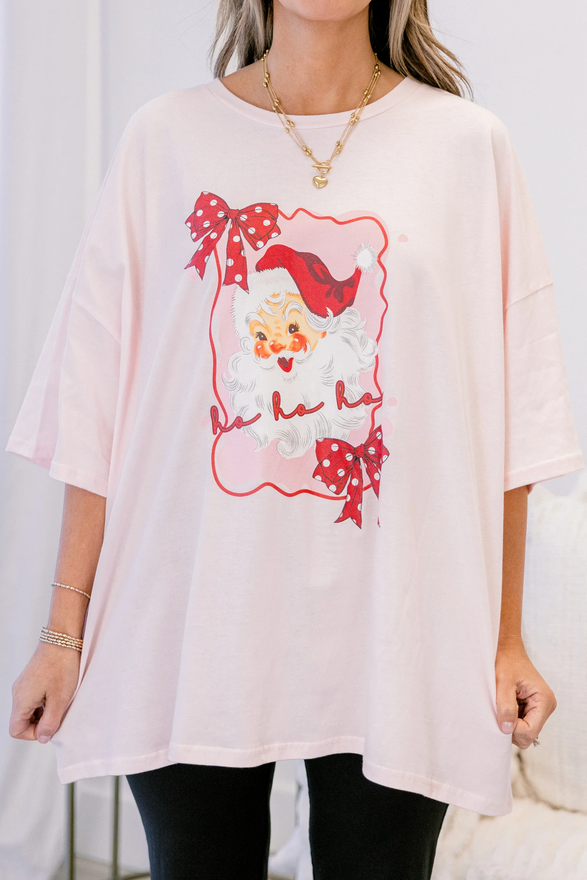 Santa Season Imported Boyfriend Tee, Cream Pink - Giverhouse