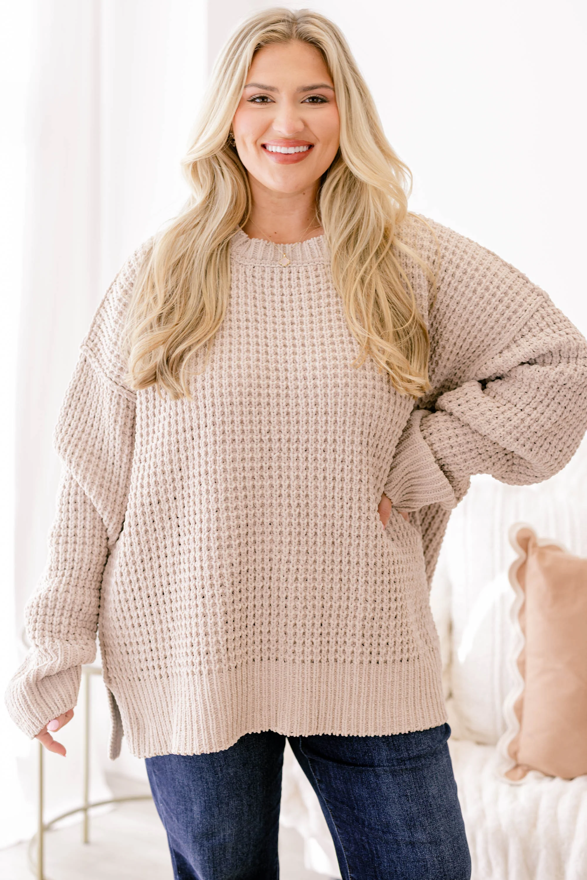 Falling Petals Sweater, Taupe - Giverhouse