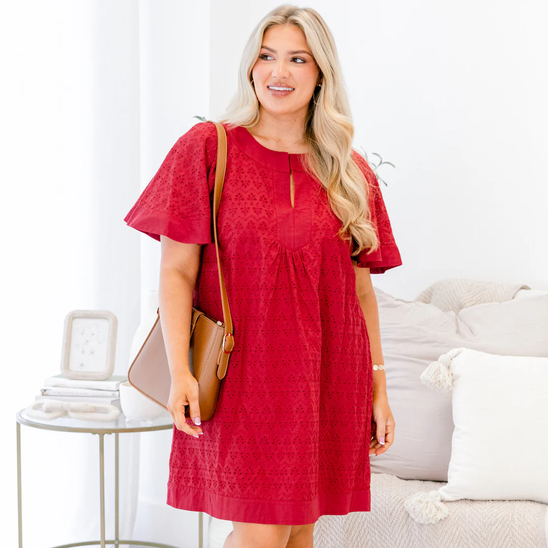 Going The Right Way Dress, Red Embroidery - Giverhouse