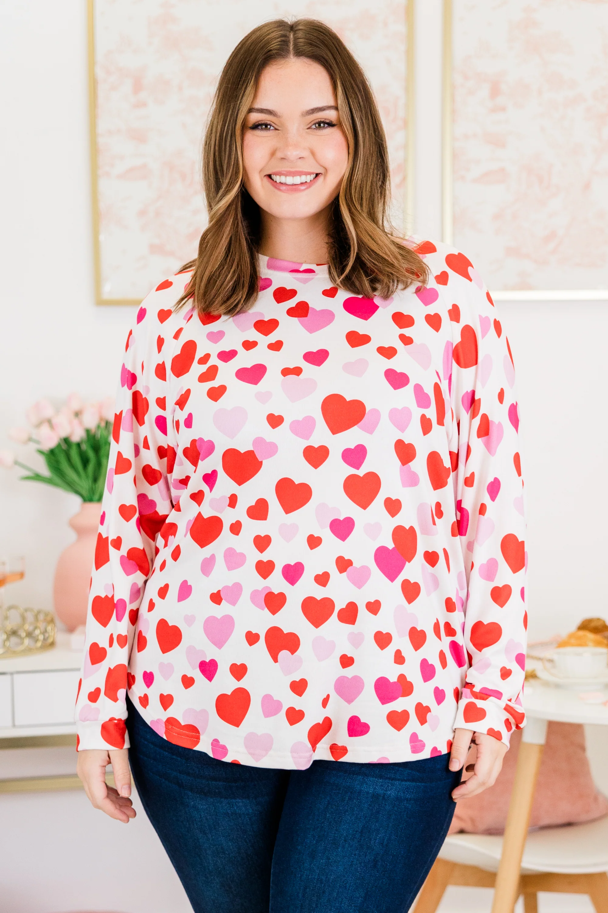 Curved Hem Slouchy Dolman Tunic, Valentine Wishes - Giverhouse