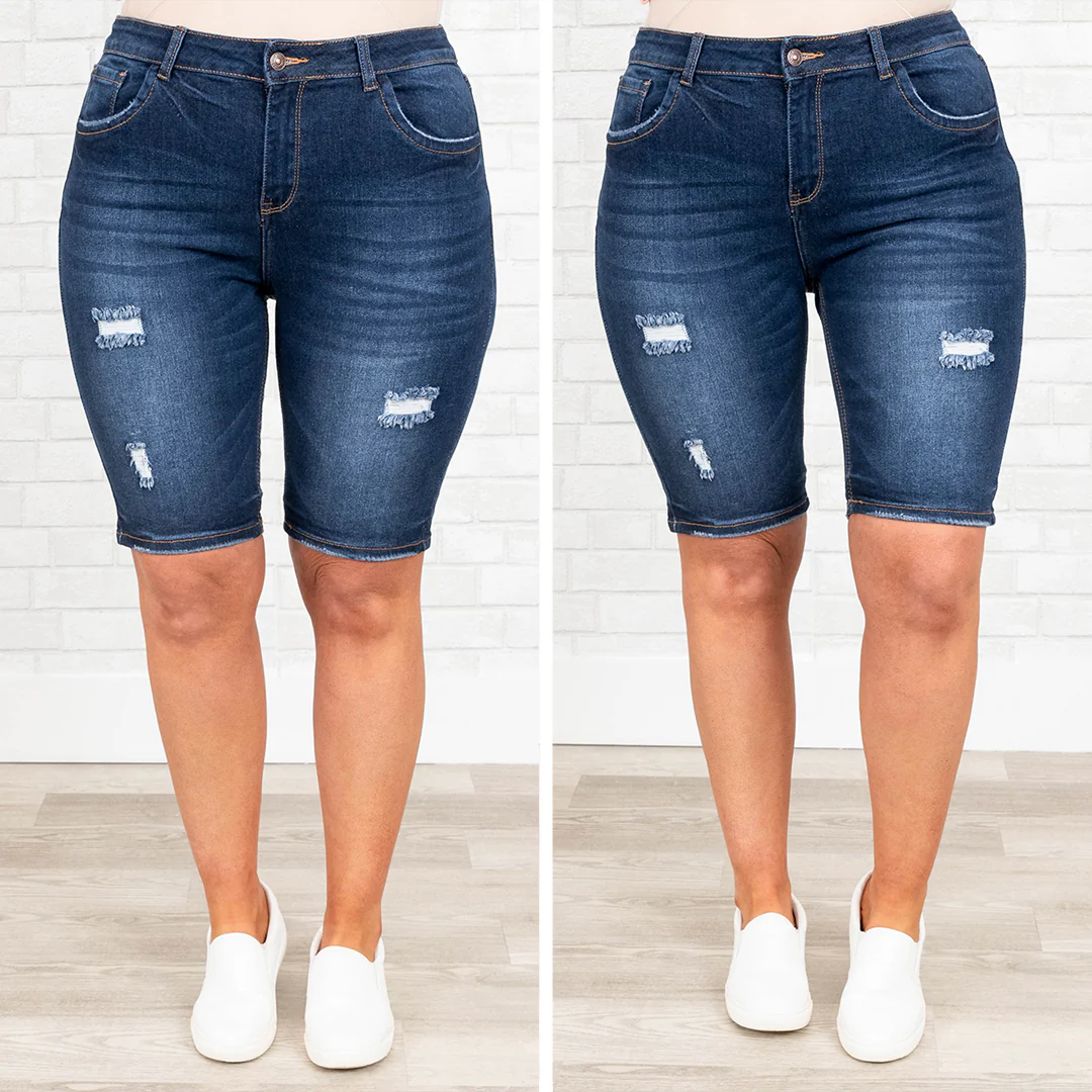 Shut Up And Drive Jean Shorts, Dark Wash - Giverhouse