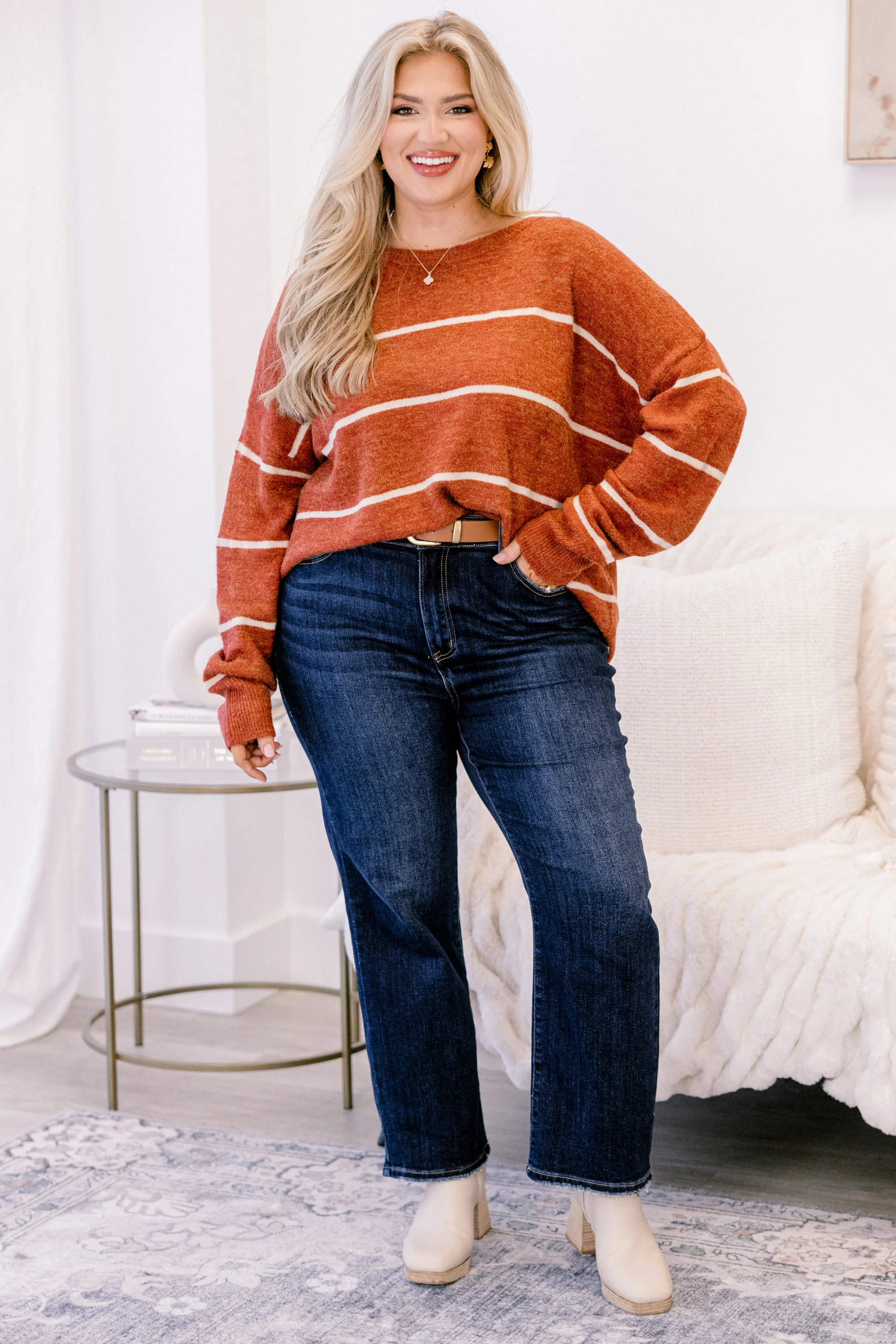 Slumber Party Sweater, Rust-Cream - Giverhouse