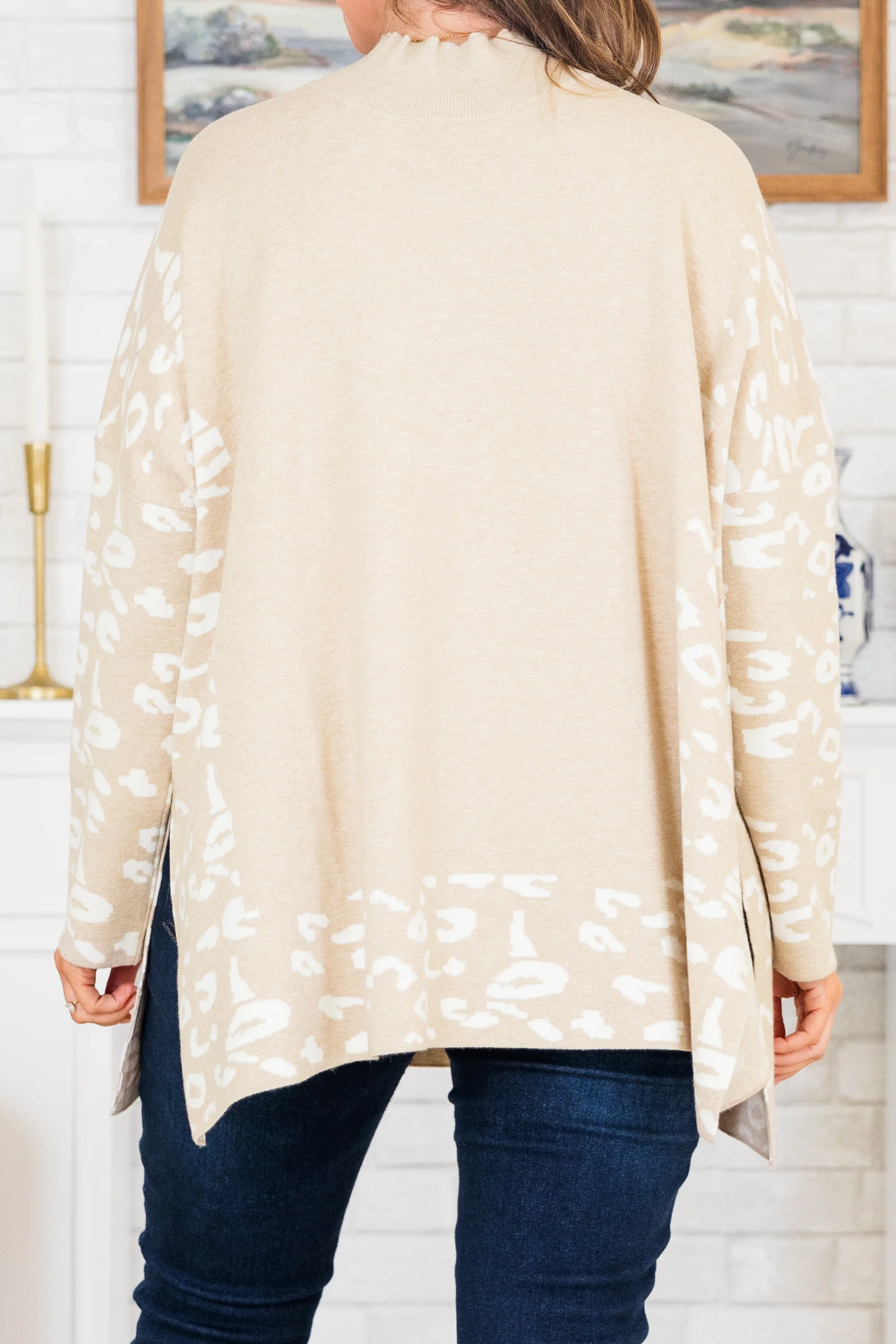 Time To Walk Away Sweater Tunic, Taupe-White - Giverhouse