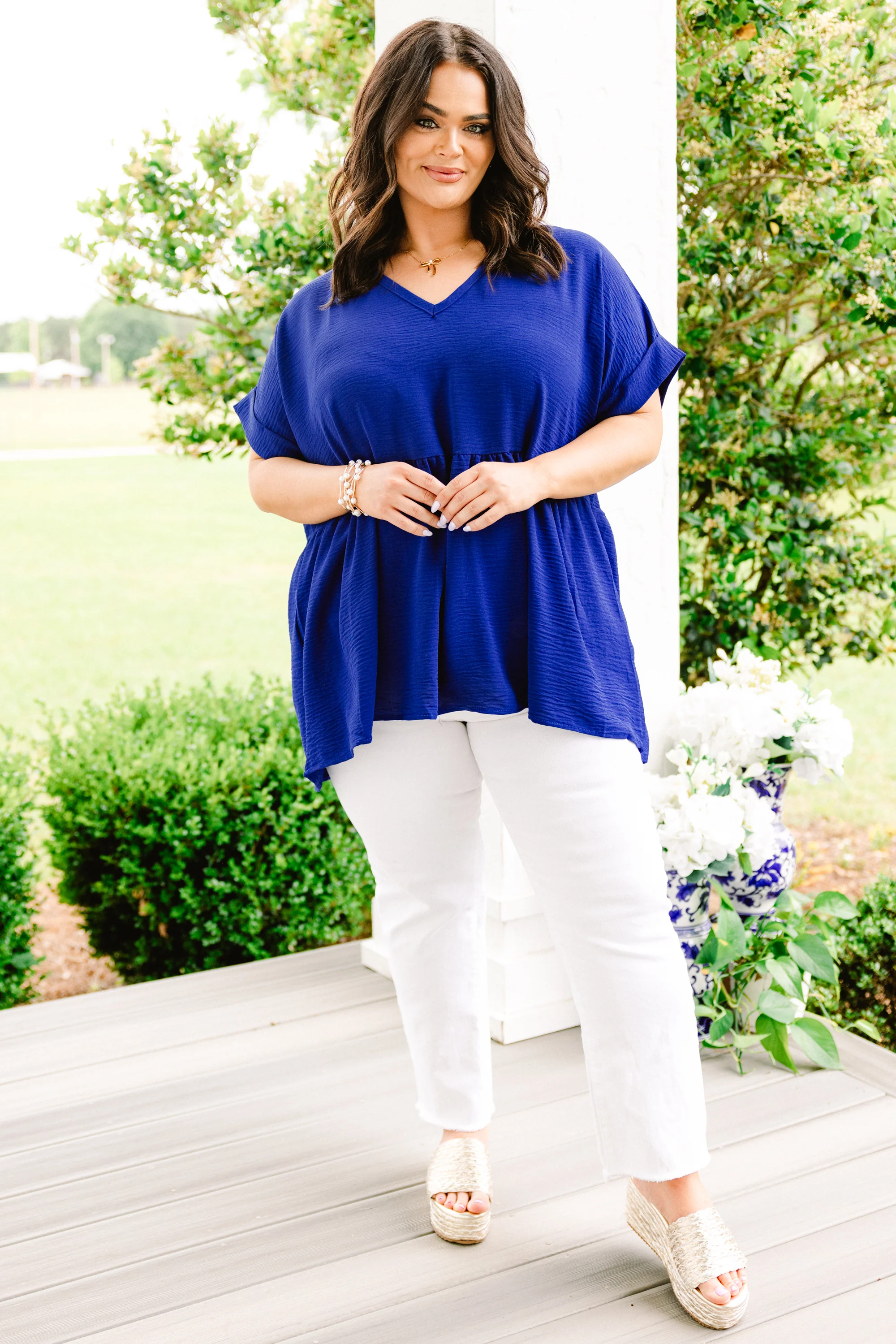 Wide Eyed Gaze Top, Royal Blue - Giverhouse