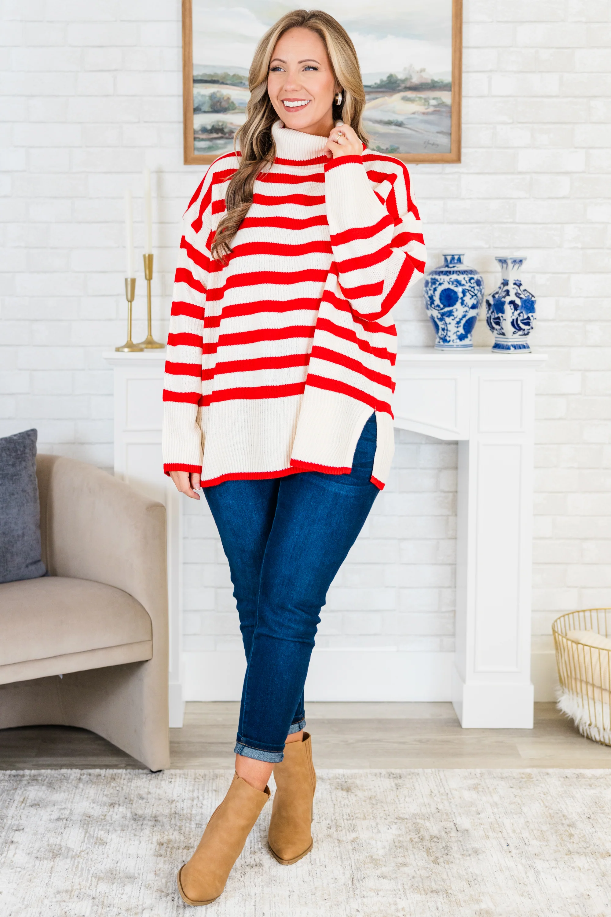 Striped Moments Sweater, Red - Giverhouse