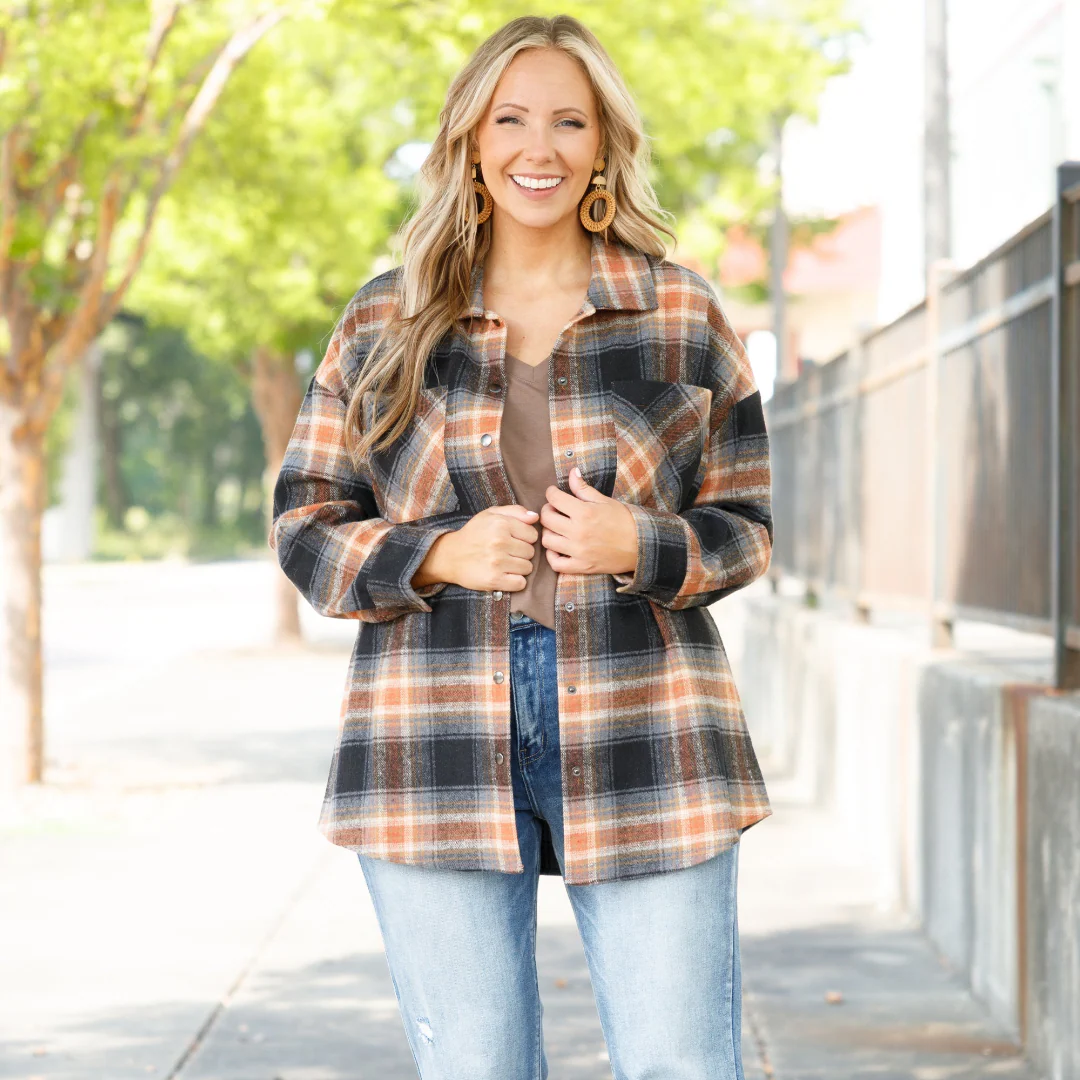 Not Your Boyfriend's Flannel Shacket, Orange - Giverhouse