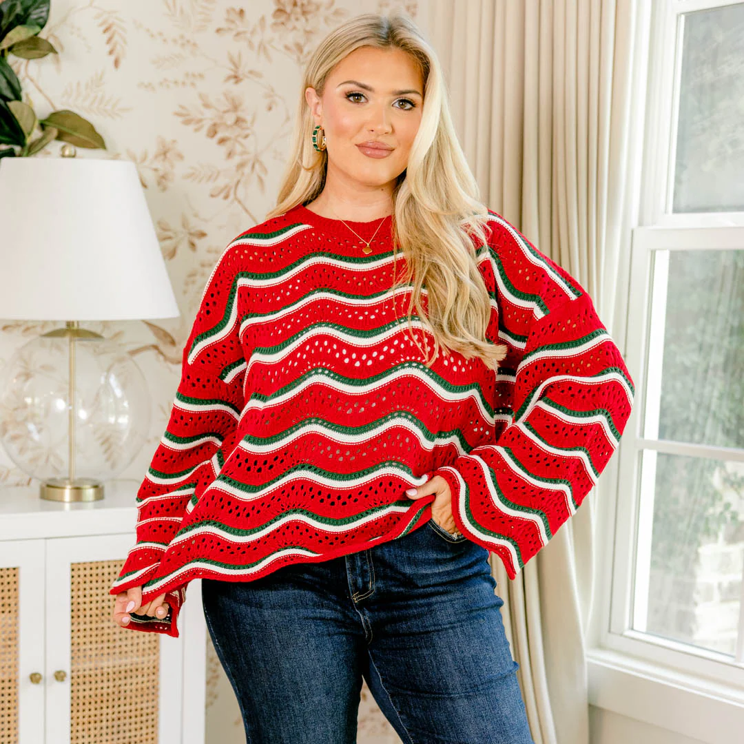 Wavy Comfort Sweater, Red-Green - Giverhouse