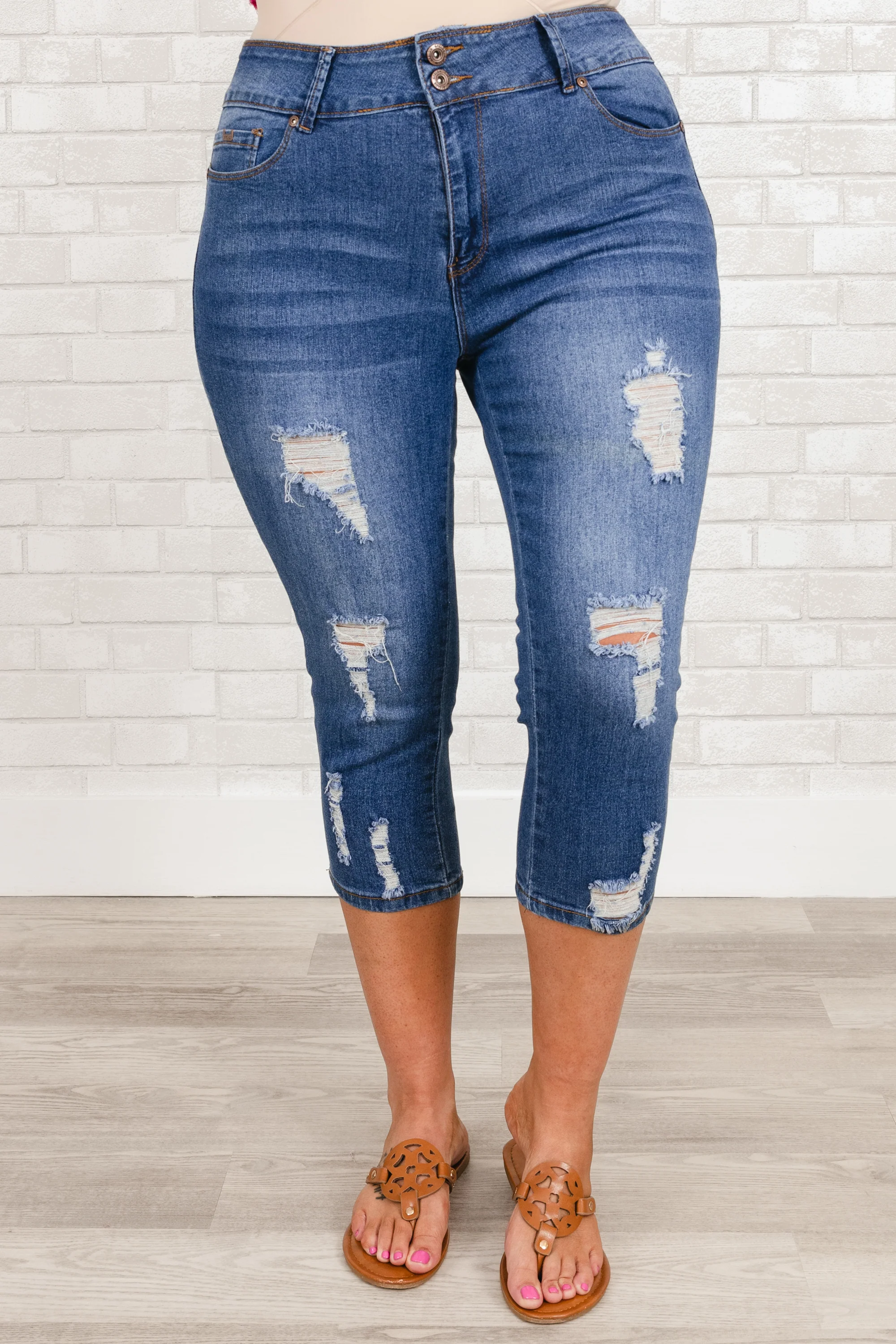 Been Here all Day Capris, Mid Blue - Giverhouse