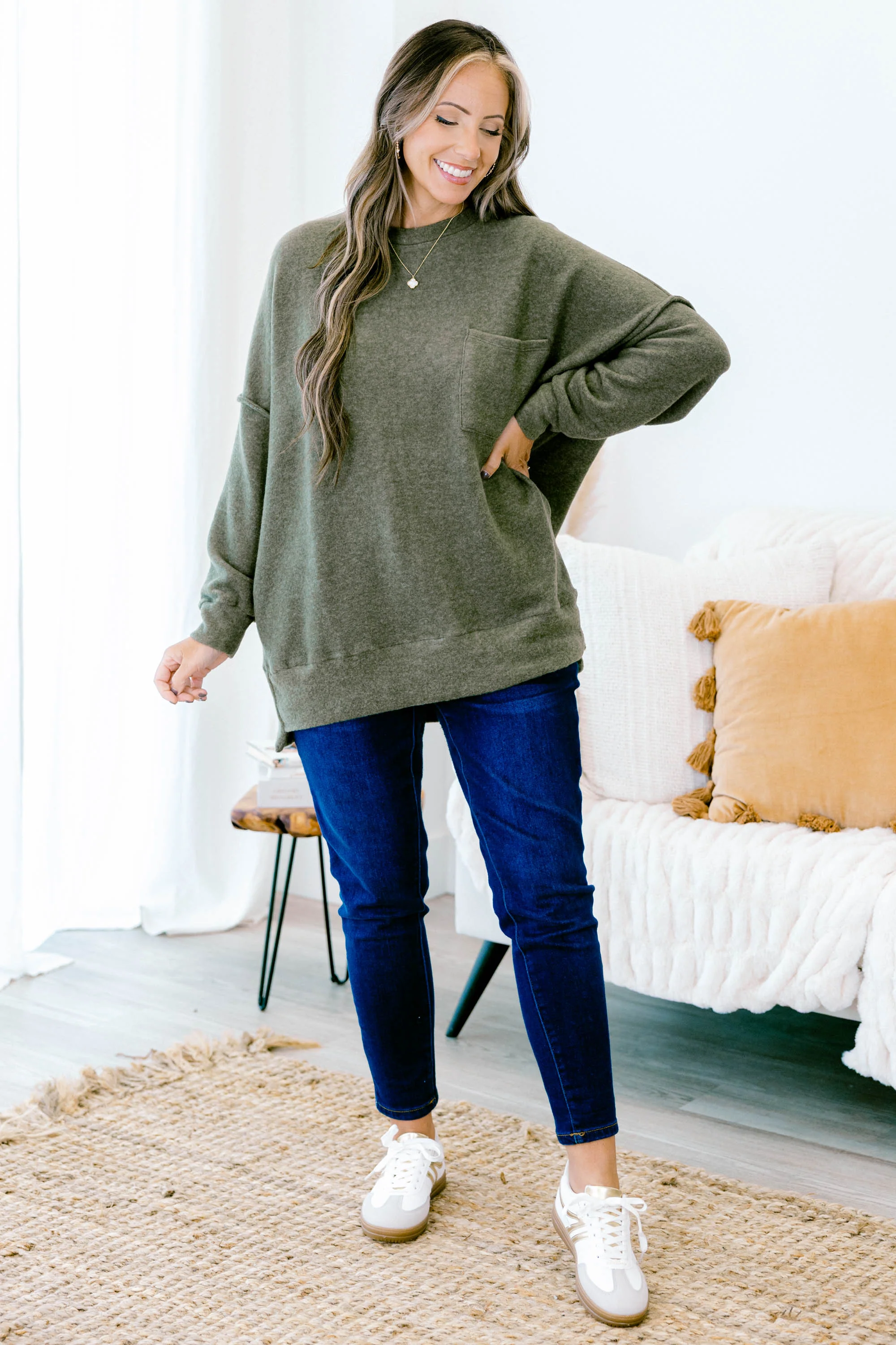 Just Take A Break Sweater, Dark Olive - Giverhouse