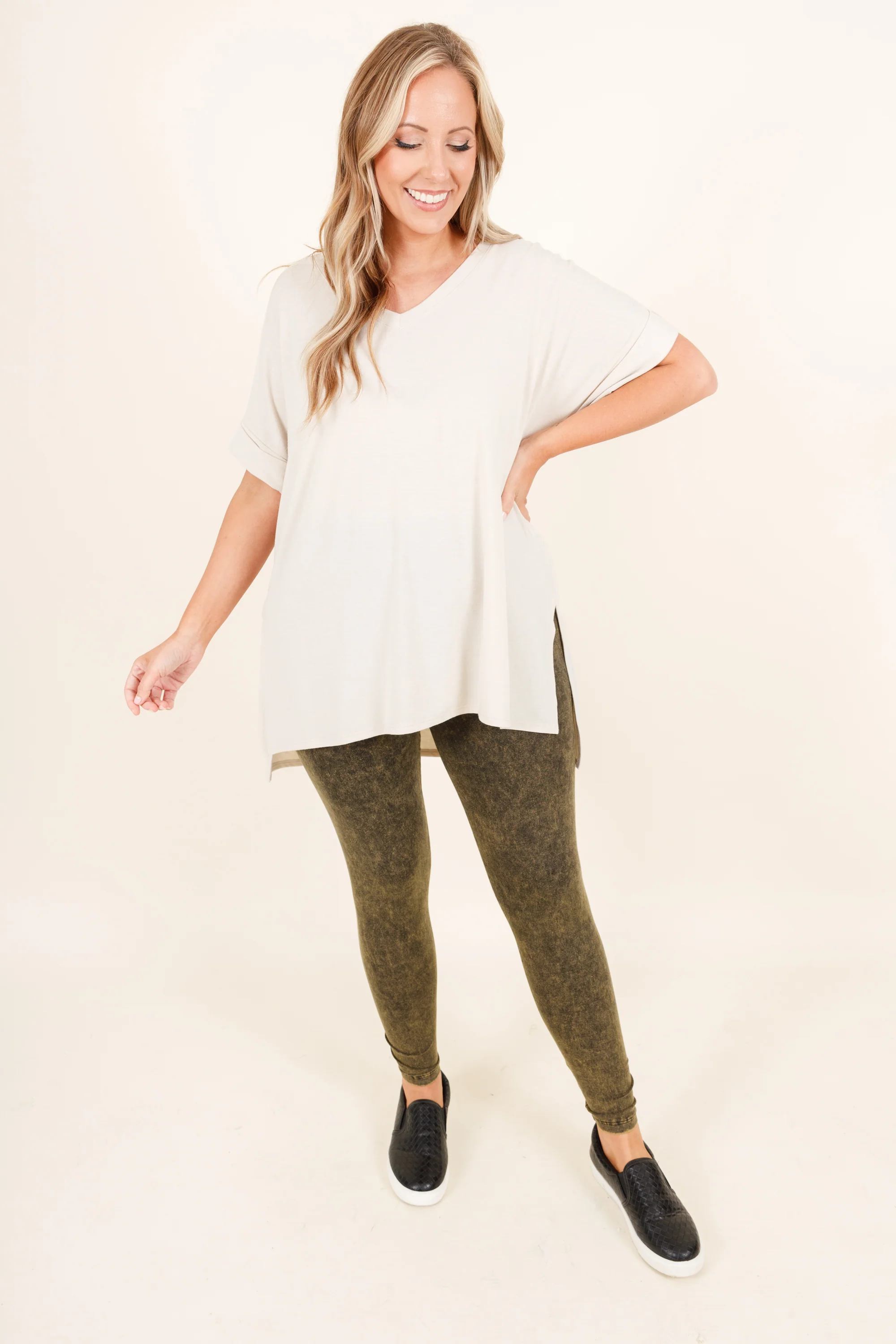Well Worth It Mineral Wash Leggings, Olive - Giverhouse