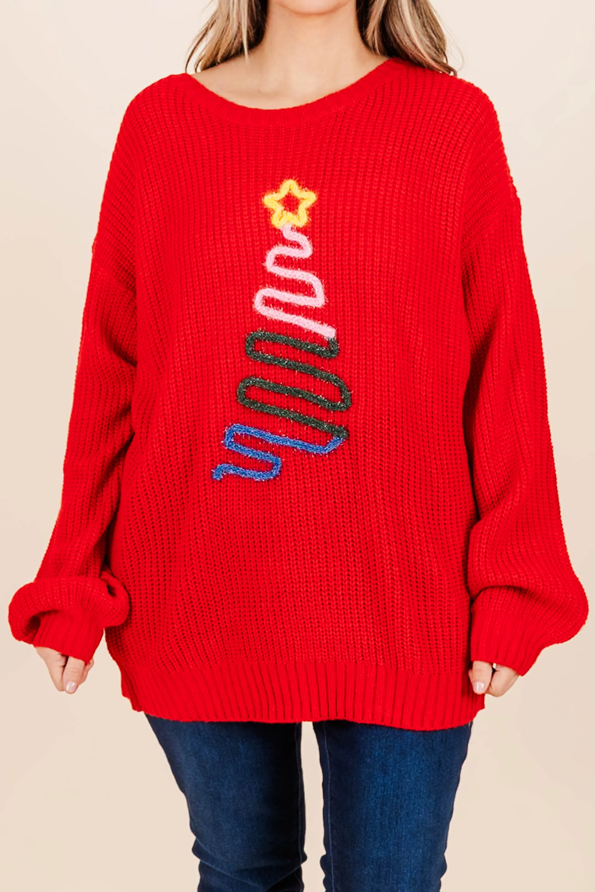 Star On Top Sweater, Red - Giverhouse
