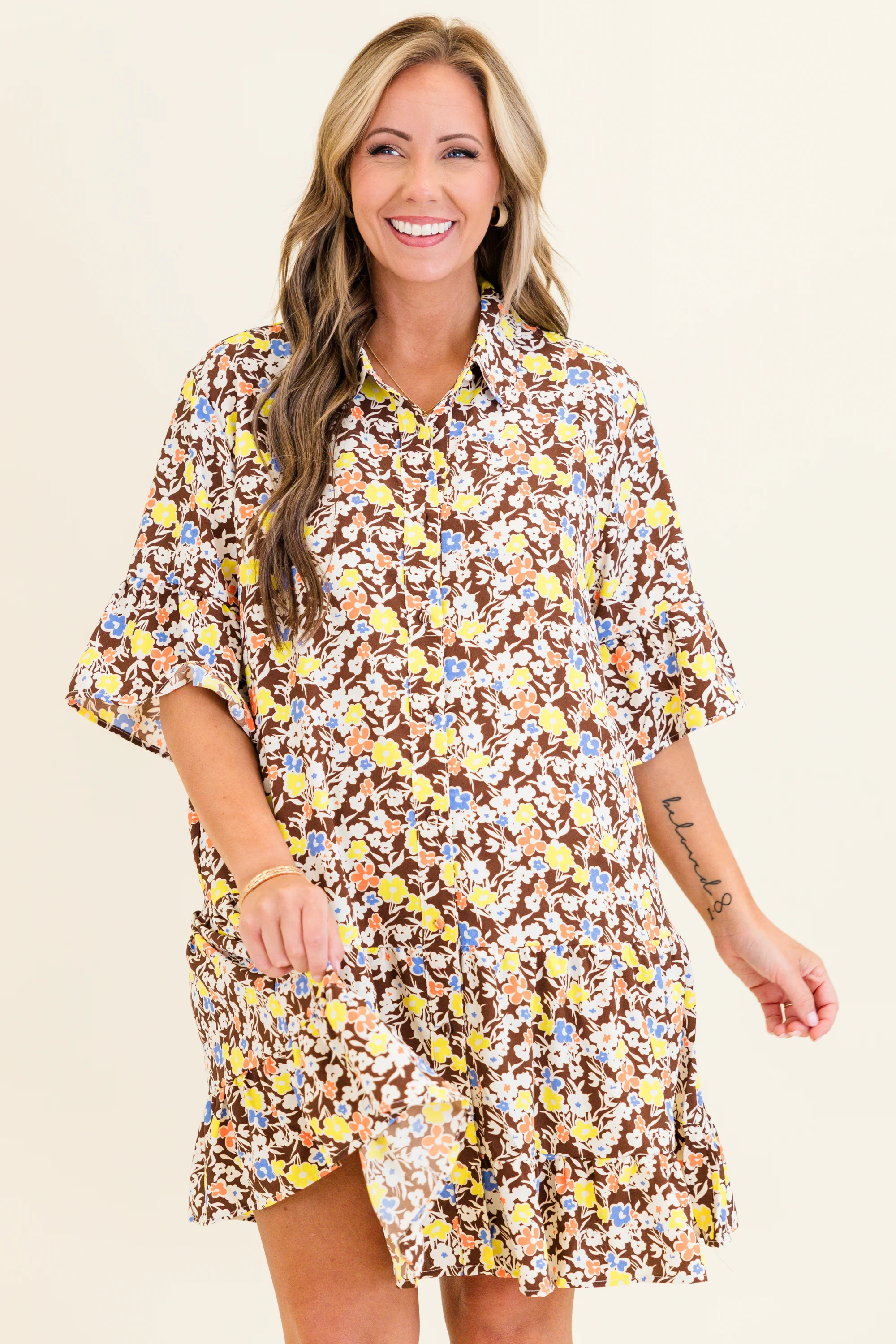 Somewhere Along The Way Dress, Brown Multi - Giverhouse