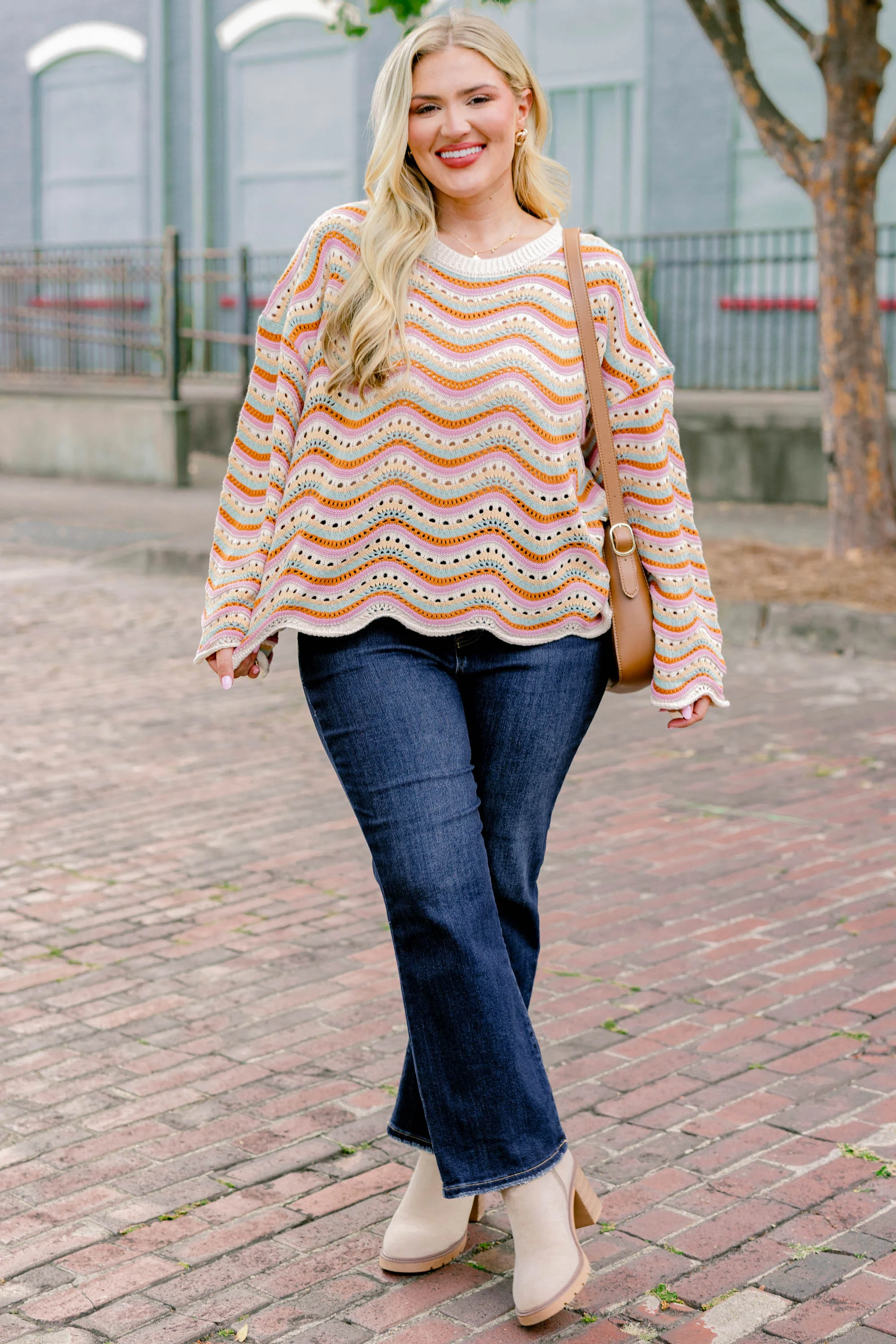 Wavy Comfort Sweater, Cream Multi - Giverhouse