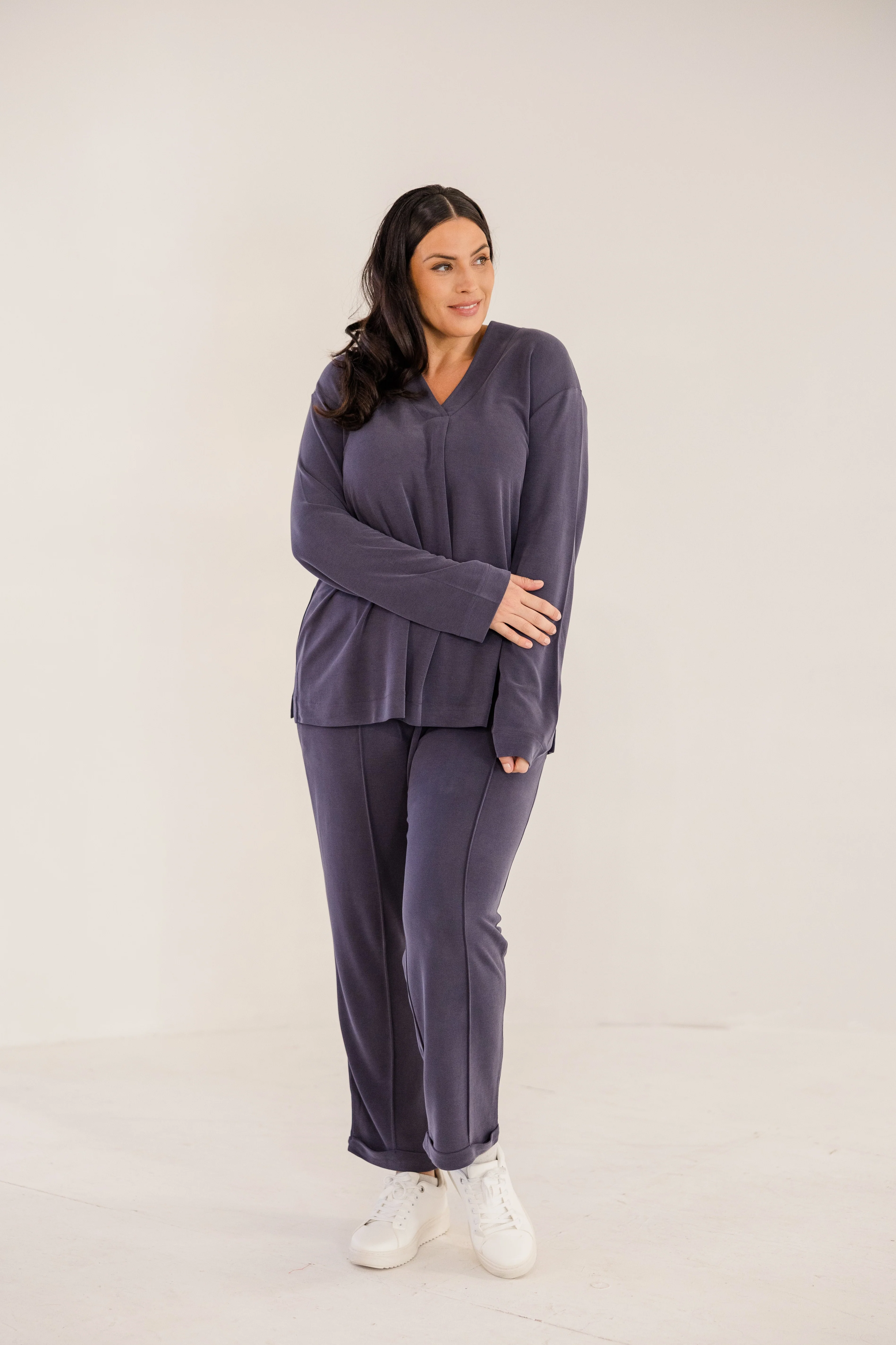 Bowery Wide V-Neck Tunic, Ink Navy - Giverhouse