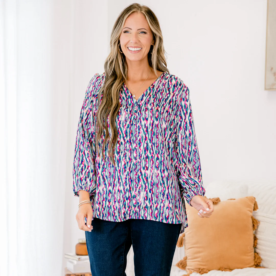 Timeless Flow Top, Jade Multi - Giverhouse