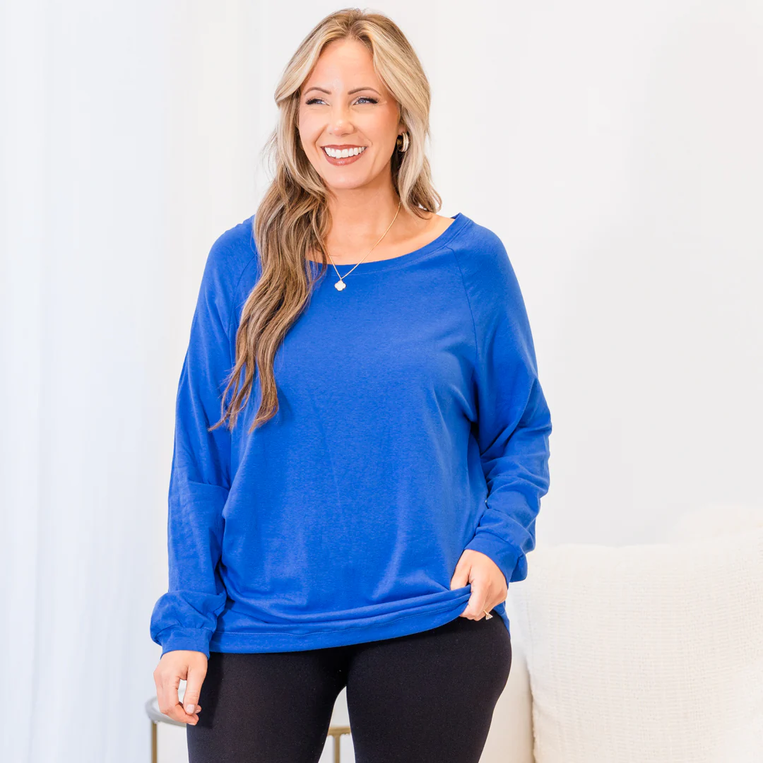 Slouchy Dolman Tunic Long Sleeve, Cobalt - Giverhouse