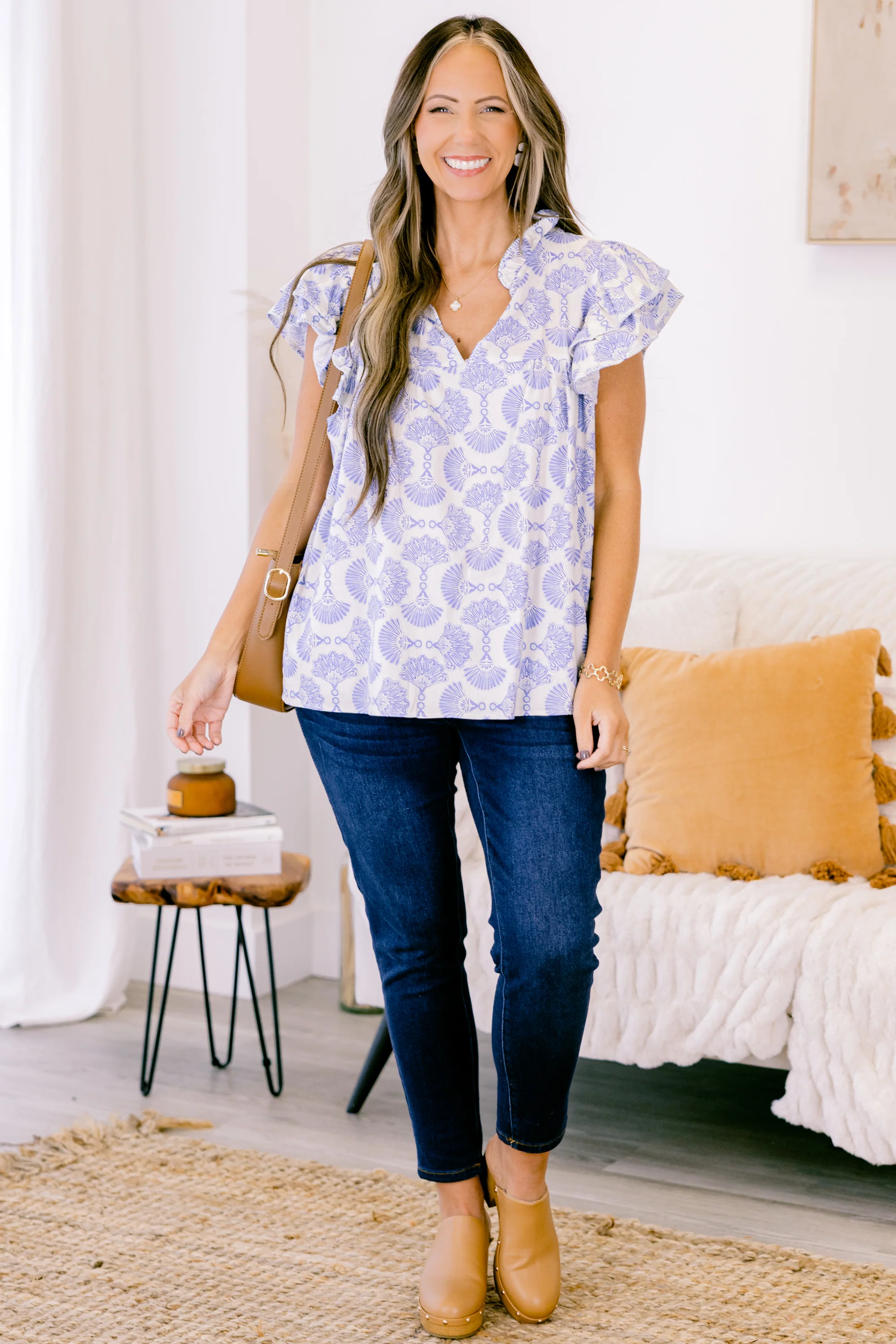 Let's Go On A Walk Top, Blue-Ivory - Giverhouse
