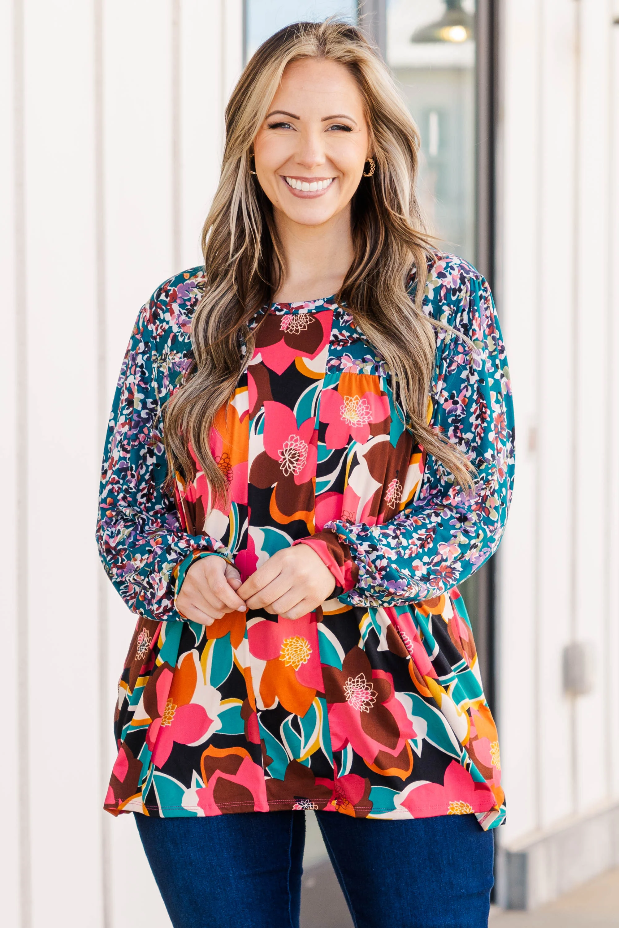 No Fears Top, Teal/Black/Fuchsia - Giverhouse