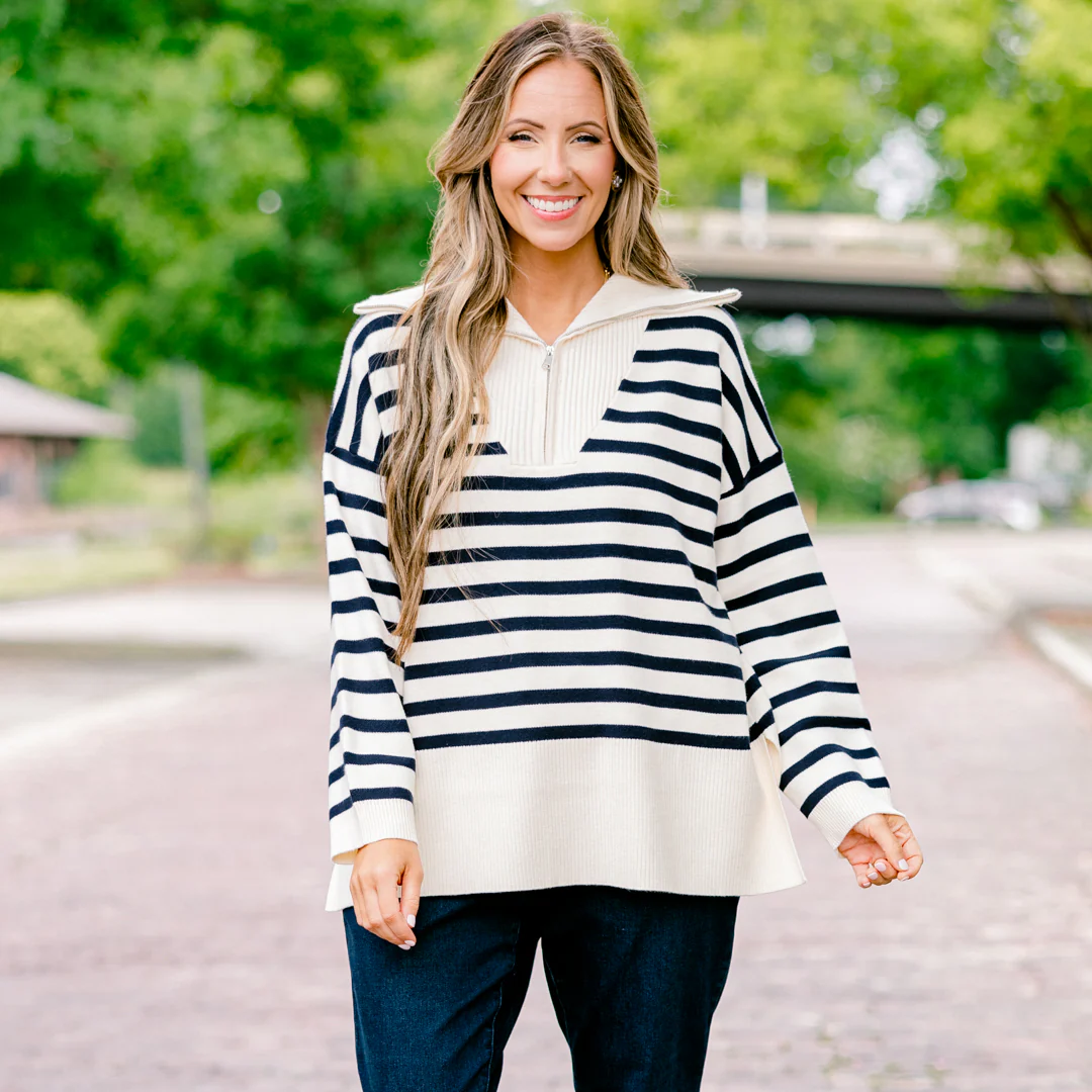 Sweet Stripes Sweater, Taupe - Giverhouse