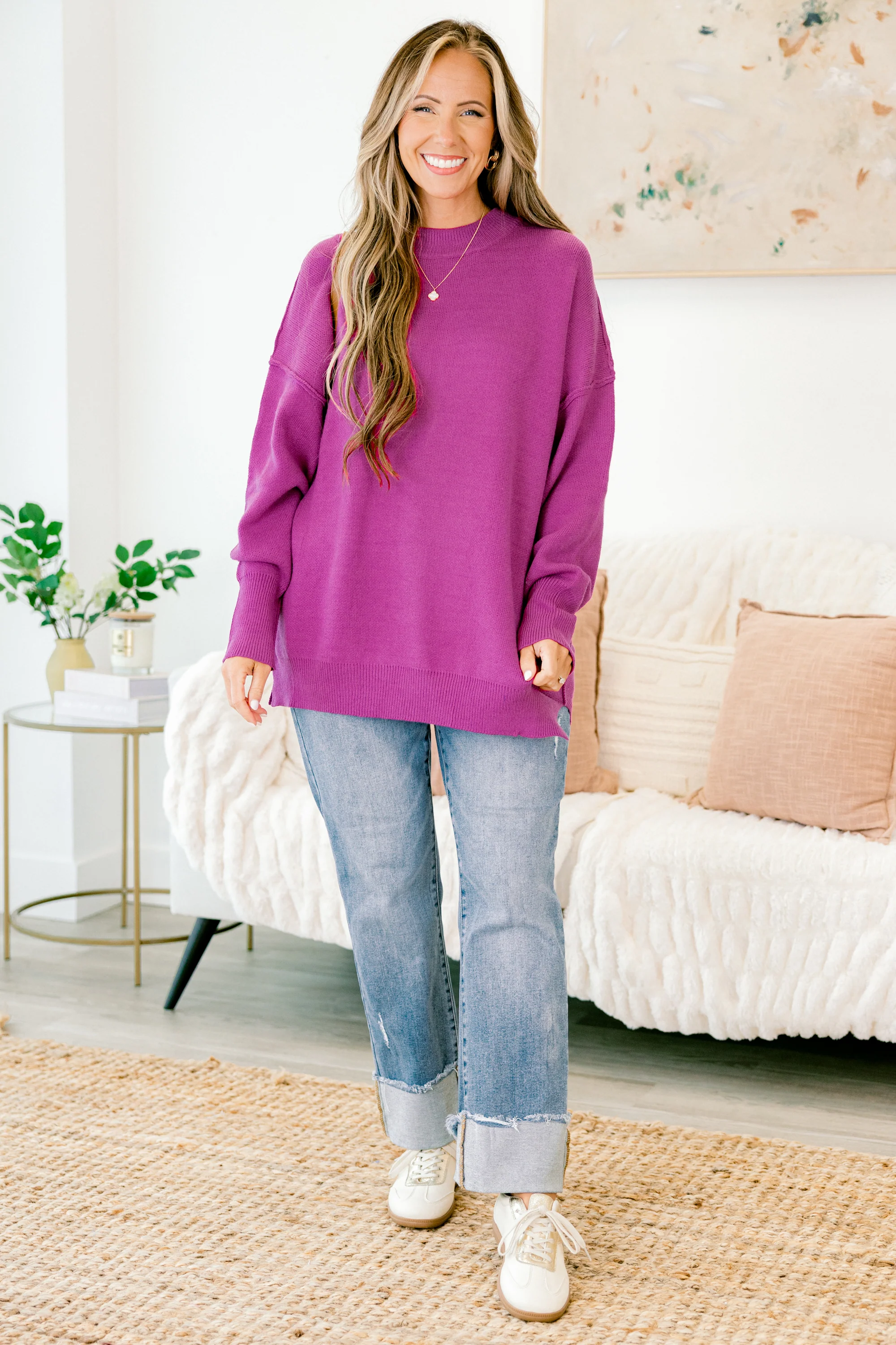 Busy Being Me Sweater, Fuchsia - Giverhouse