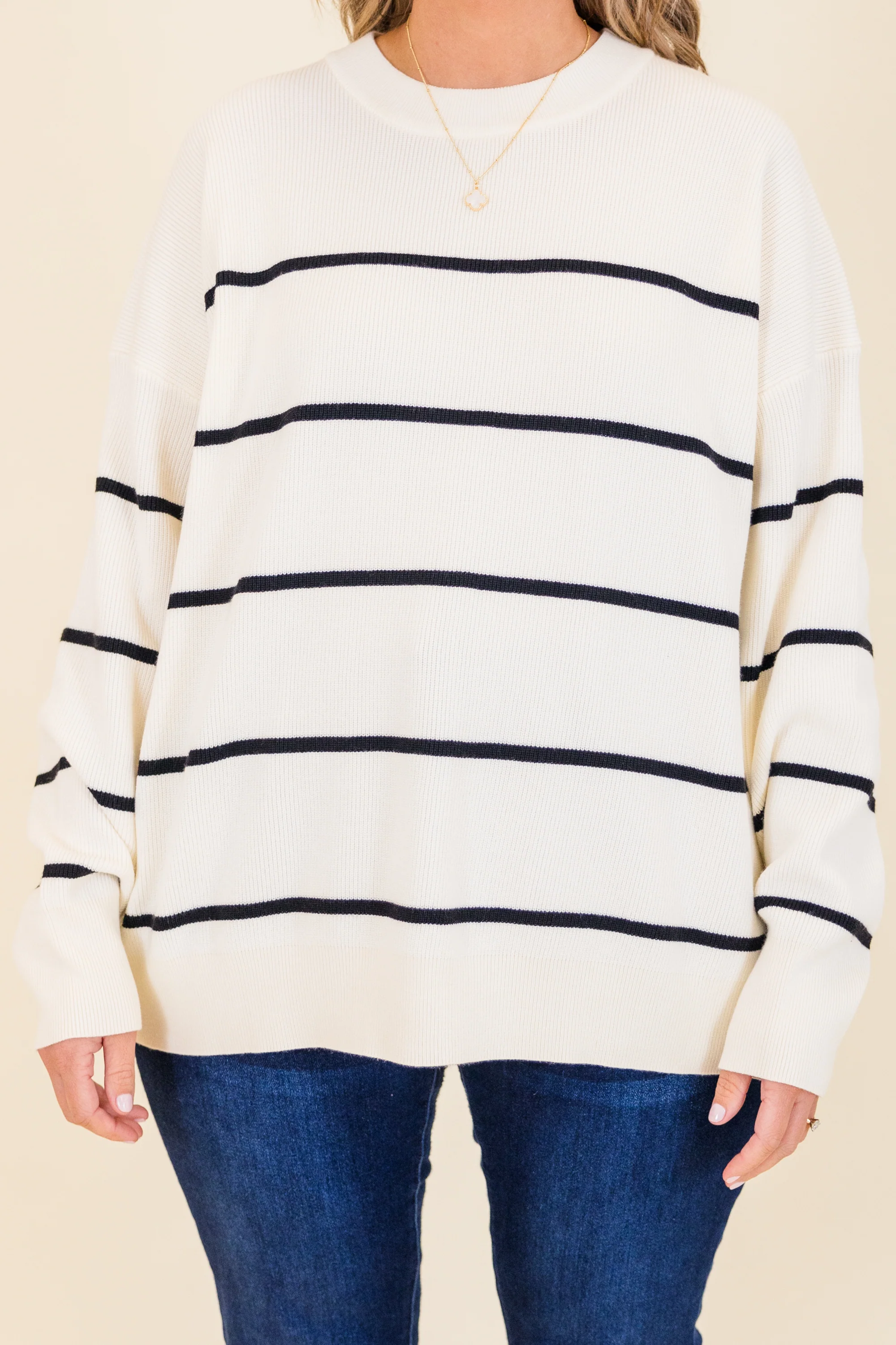 Lux Stripe Sweater, White - Giverhouse