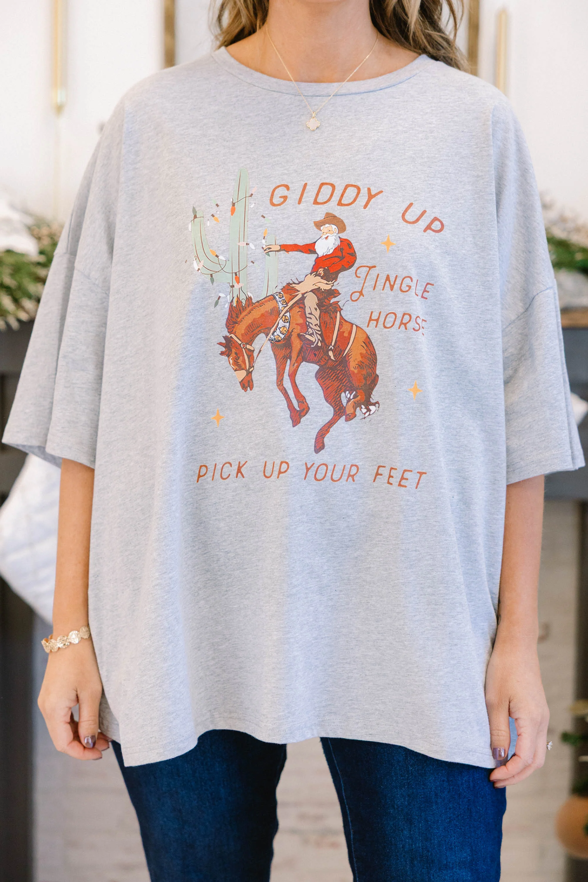 Jingle Horse Boyfriend Tee, Heather Grey - Giverhouse