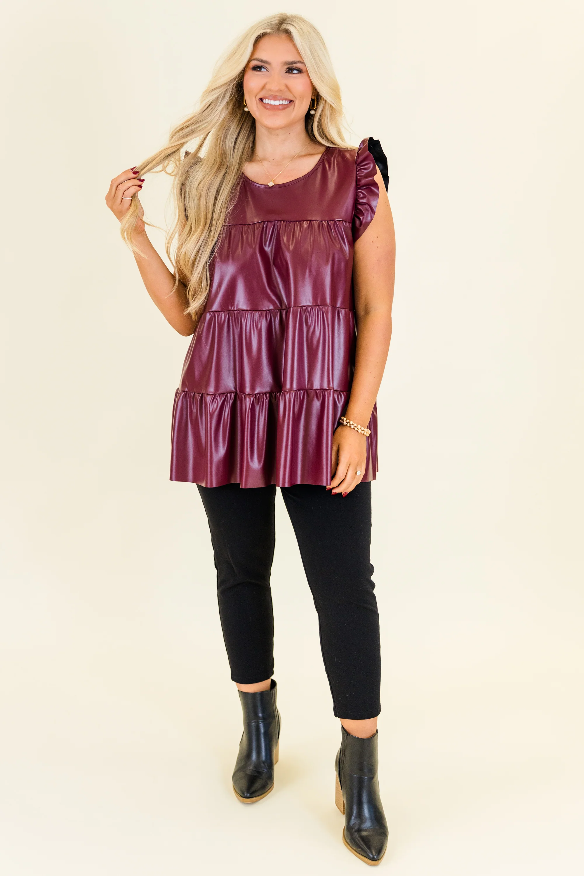 Flirty Fun Top, Burgundy - Giverhouse