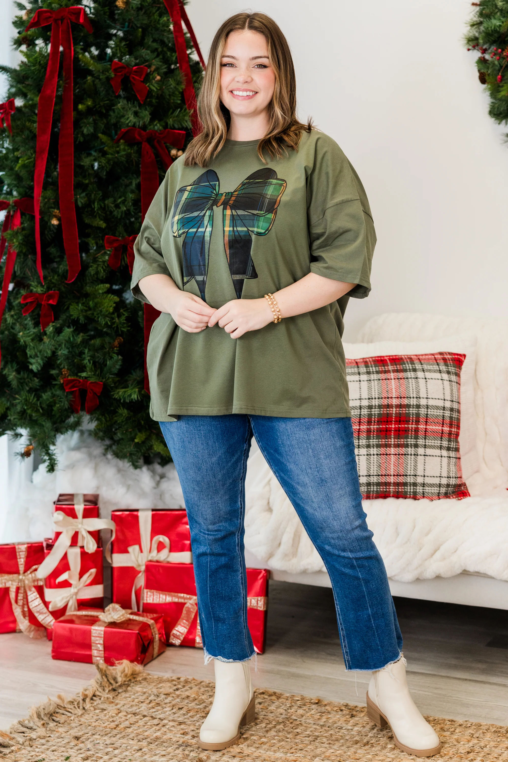 All Tied Up Boyfriend Tee, Moss - Giverhouse