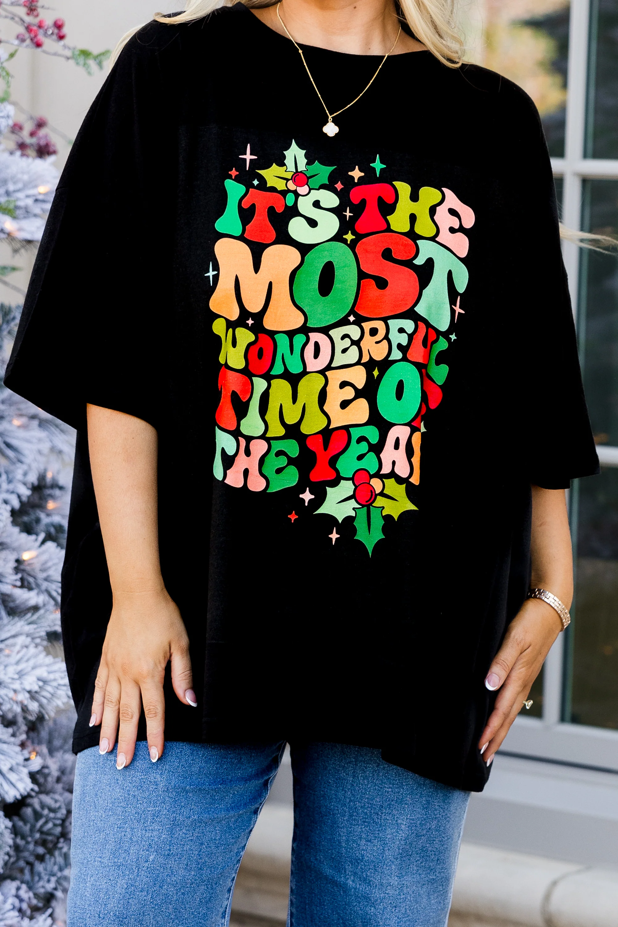 Most Wonderful Time Boyfriend Tee, Black - Giverhouse