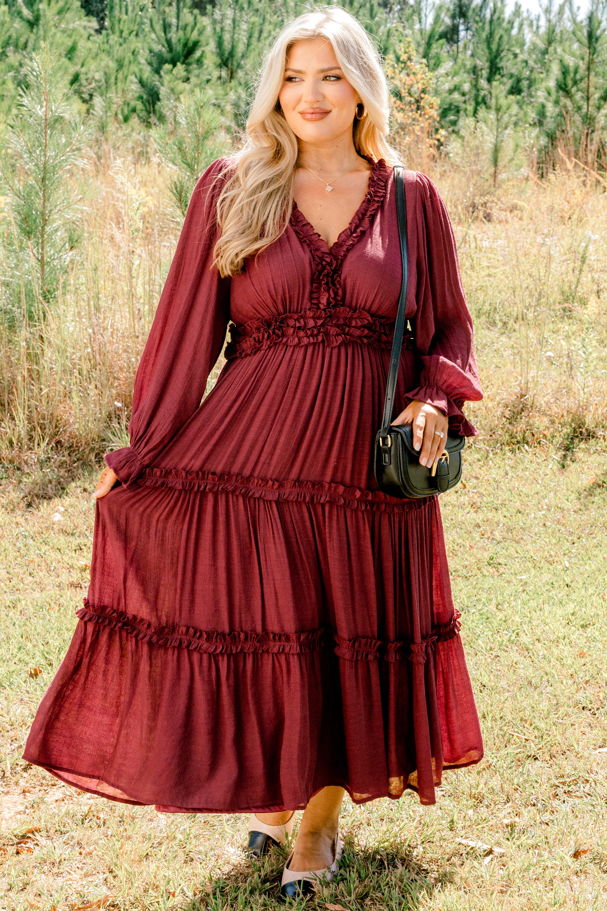 Vivid Palms Dress, Burgundy - Giverhouse