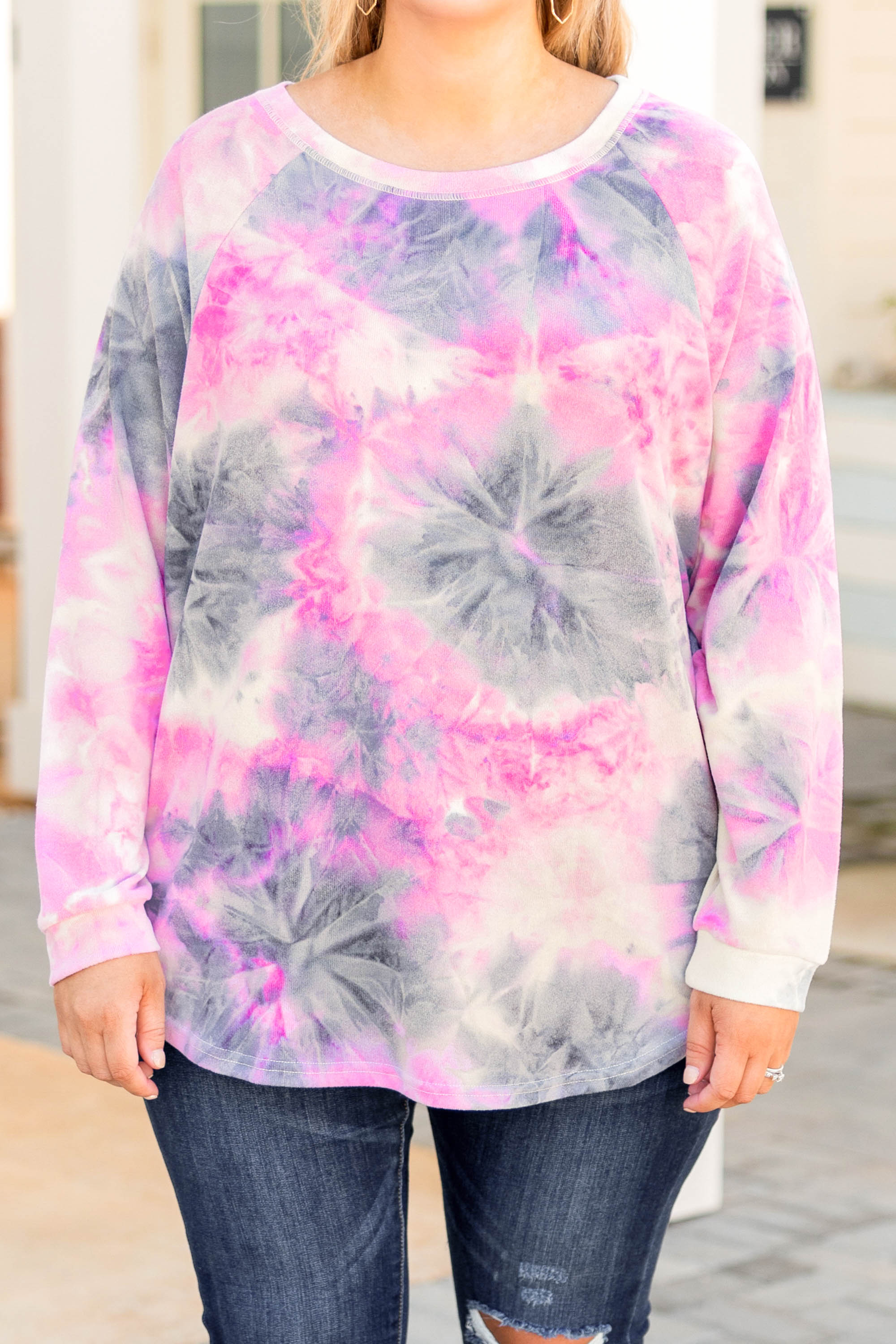Curved Hem Slouchy Dolman Tunic, Tie Dye Pink - Giverhouse