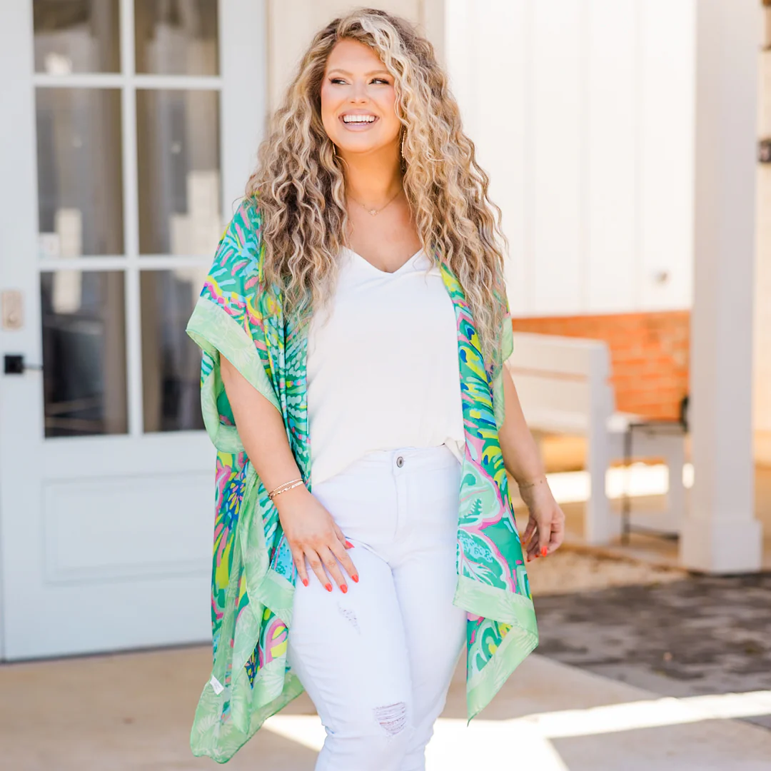 Tropical Palm Trees Kimono, Green - Giverhouse