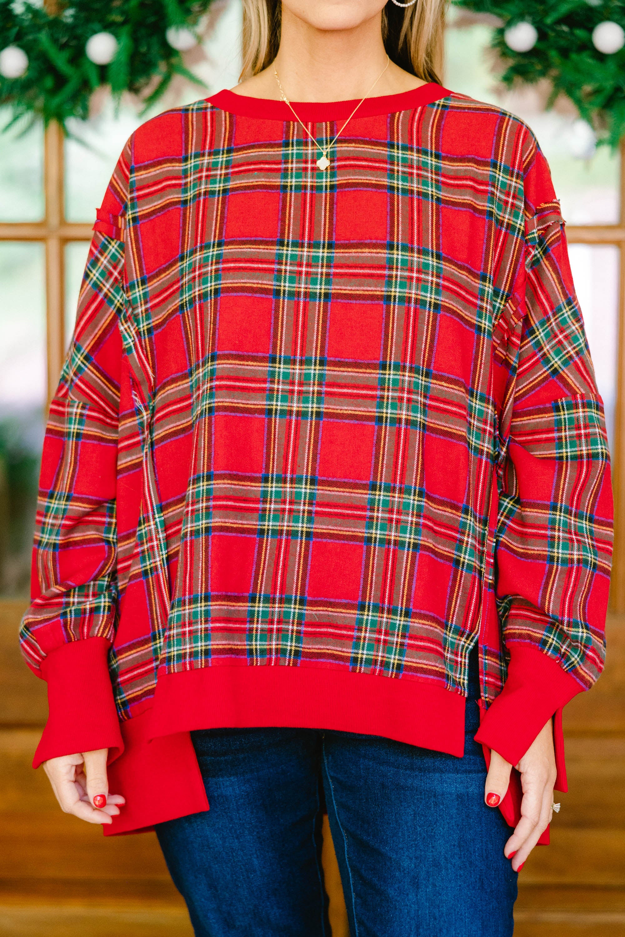 Sunset Glow Pullover, Red Plaid - Giverhouse