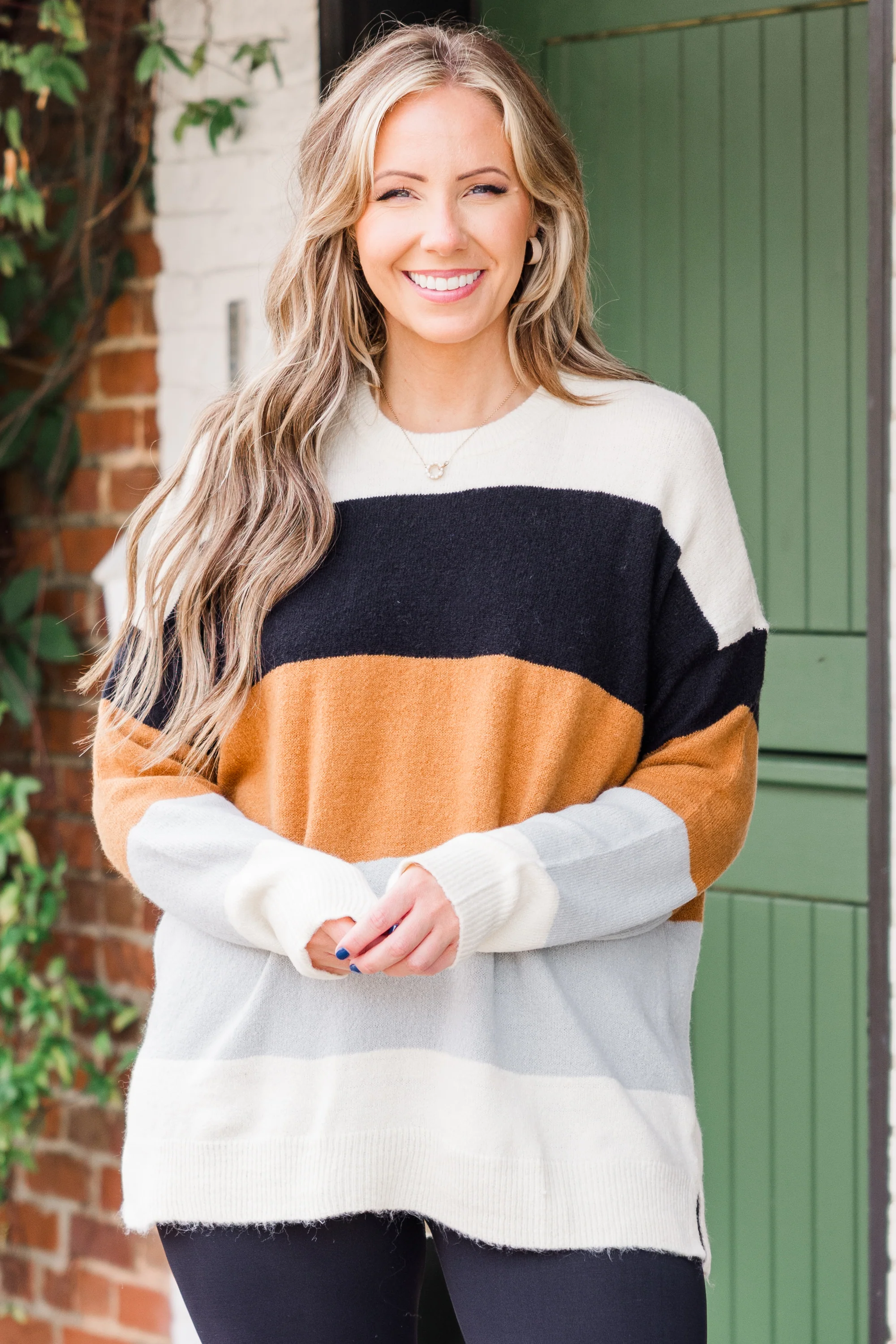 Spice Latte Stripe Sweater, Black-Mustard - Giverhouse