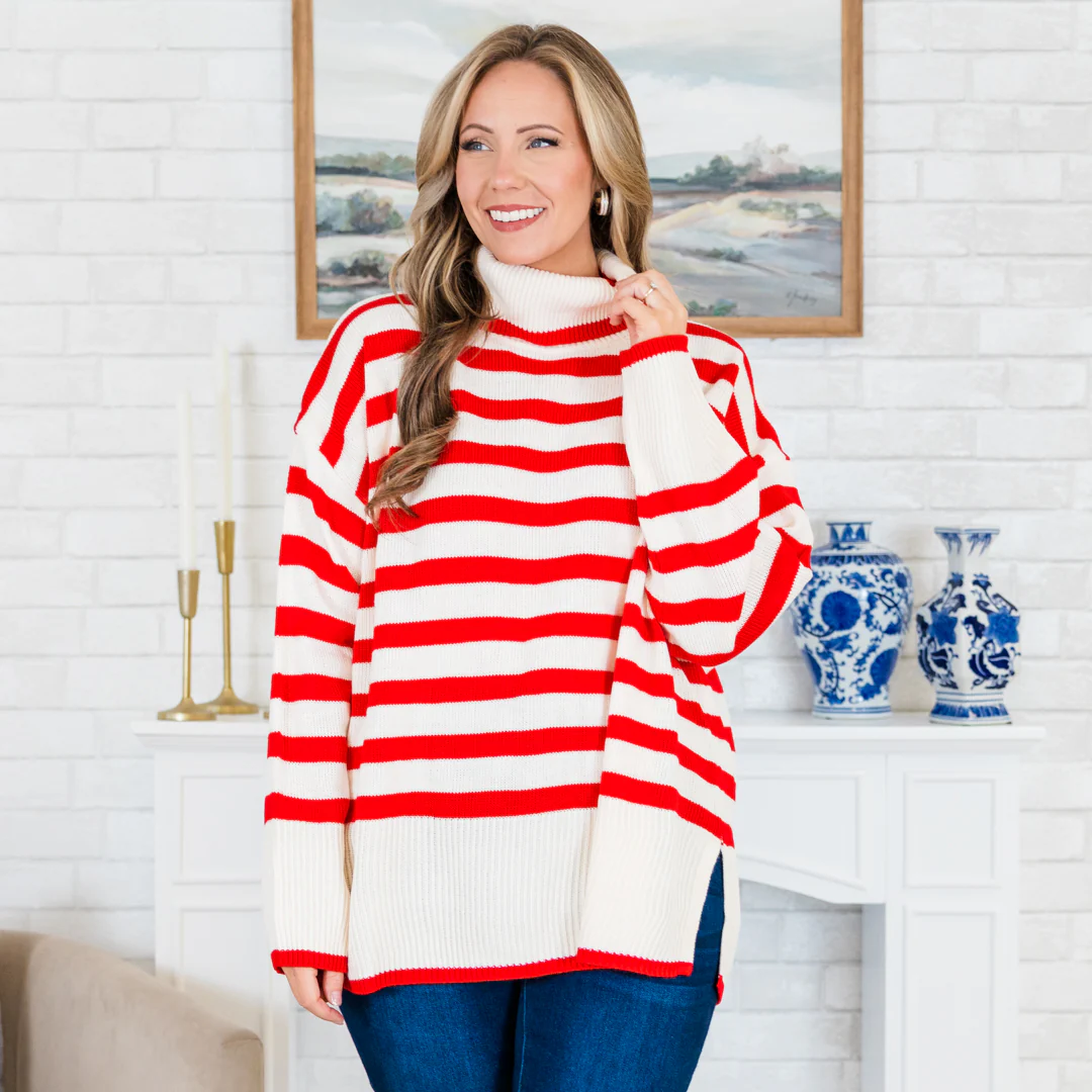Striped Moments Sweater, Red - Giverhouse