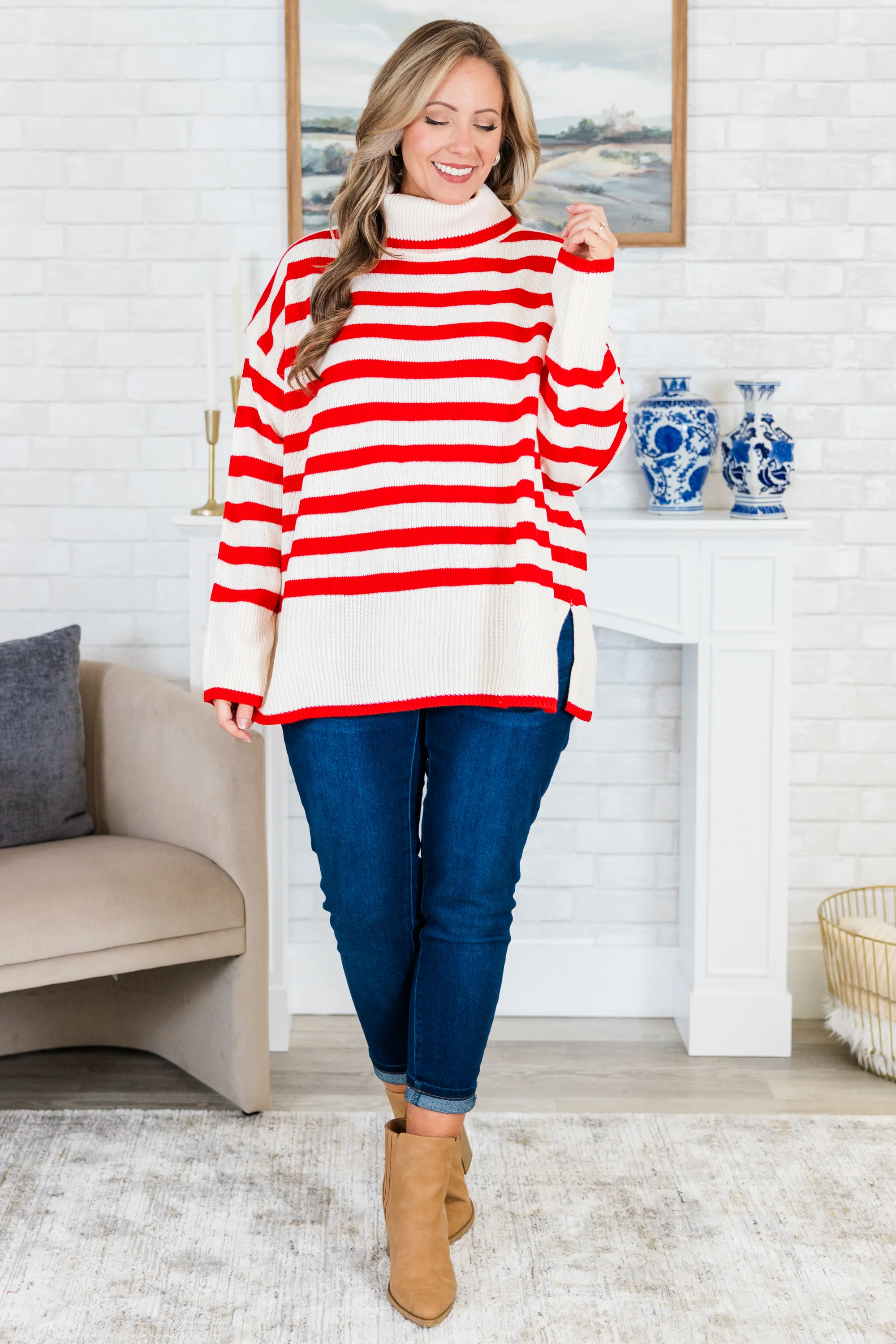 Striped Moments Sweater, Red - Giverhouse